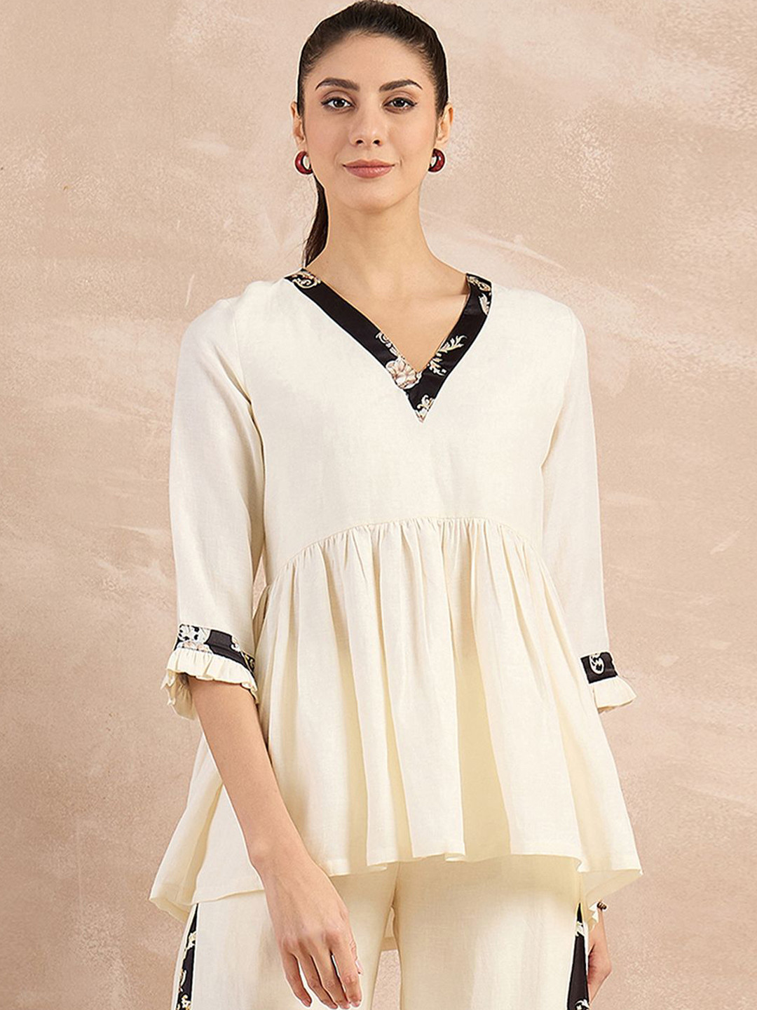 

First Resort by Ramola Bachchan Solid WithGathered or Pleated Tops, Off white