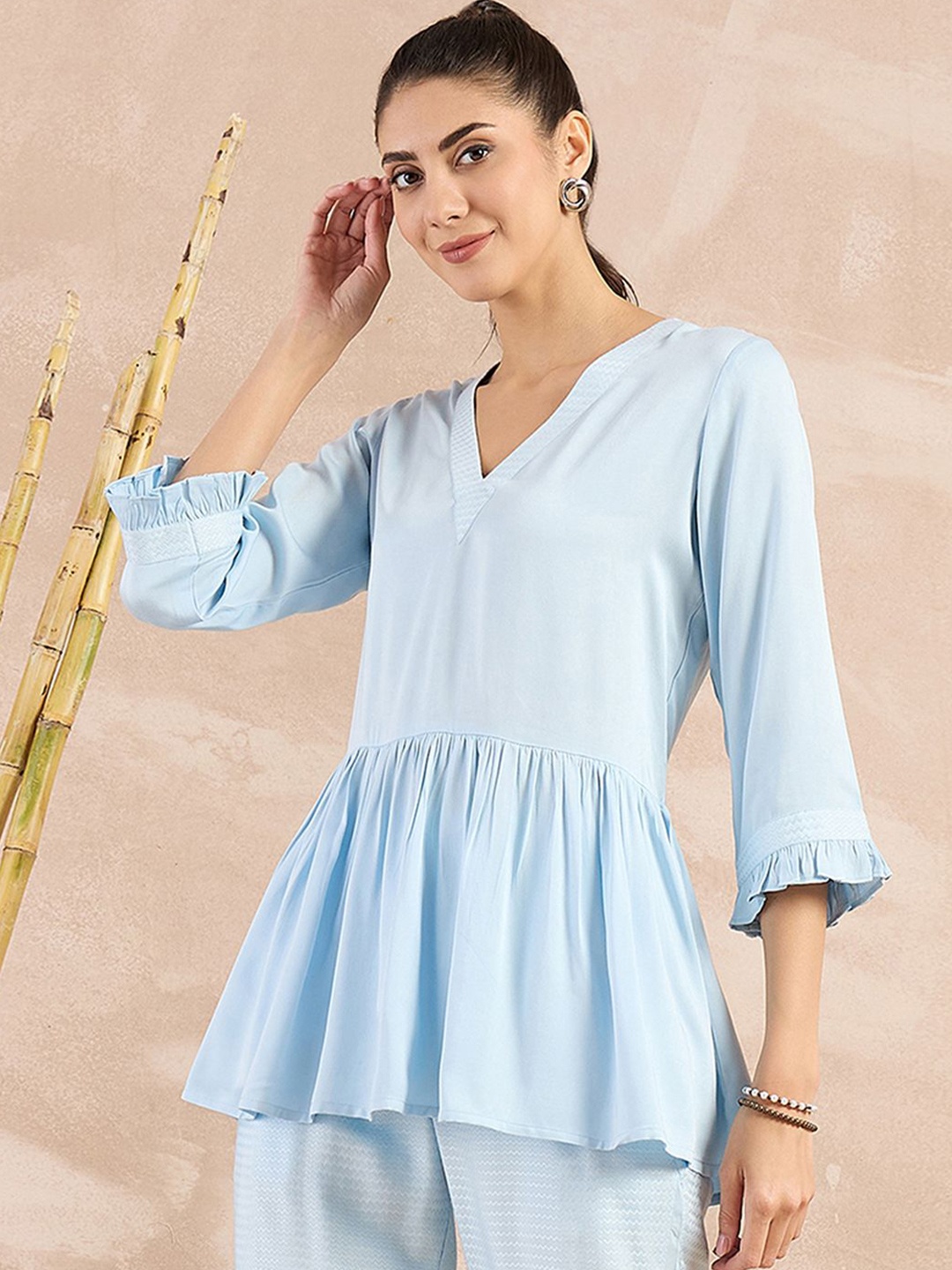 

First Resort by Ramola Bachchan Monochrome Organic Cotton Top, Blue
