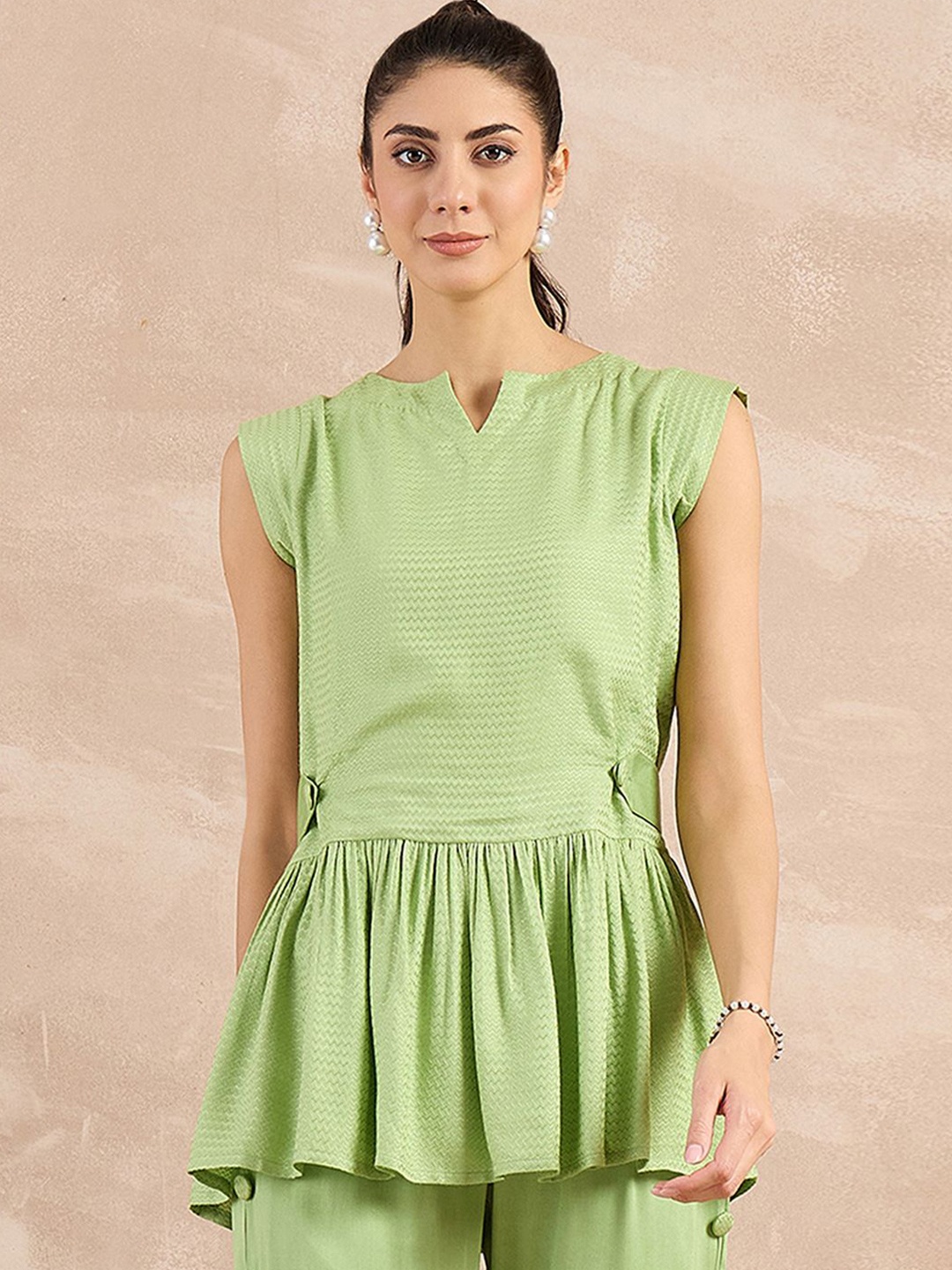 

First Resort by Ramola Bachchan Monochrome Organic Cotton Top, Green