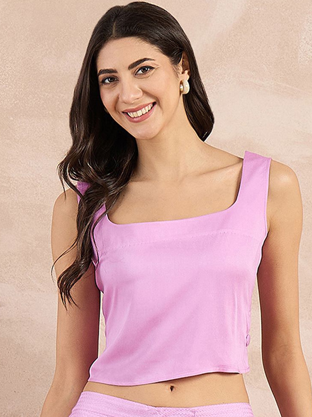 

First Resort by Ramola Bachchan Monochrome Organic Cotton Crop Top, Pink
