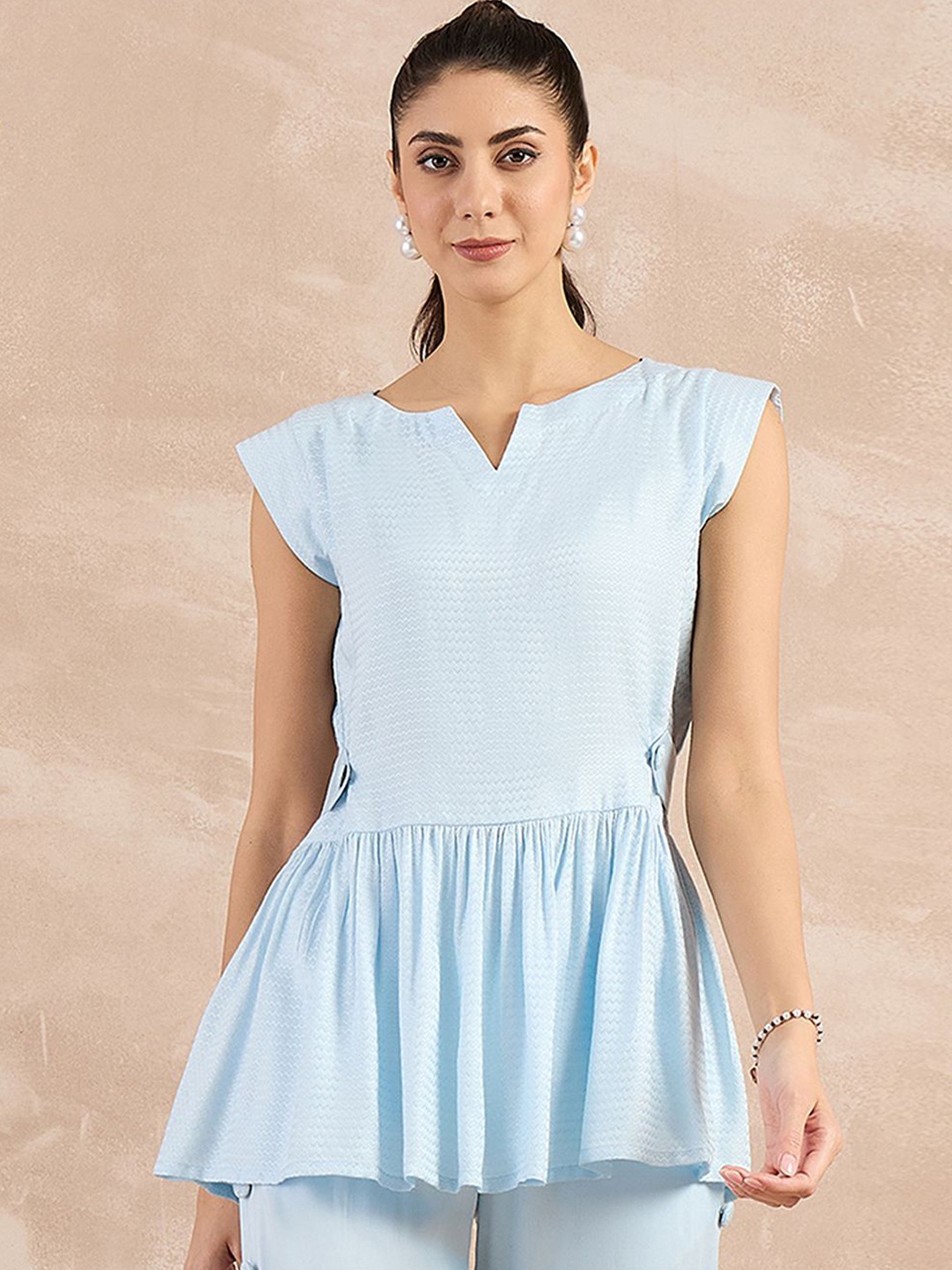 

First Resort by Ramola Bachchan Monochrome Organic Cotton Top, Blue