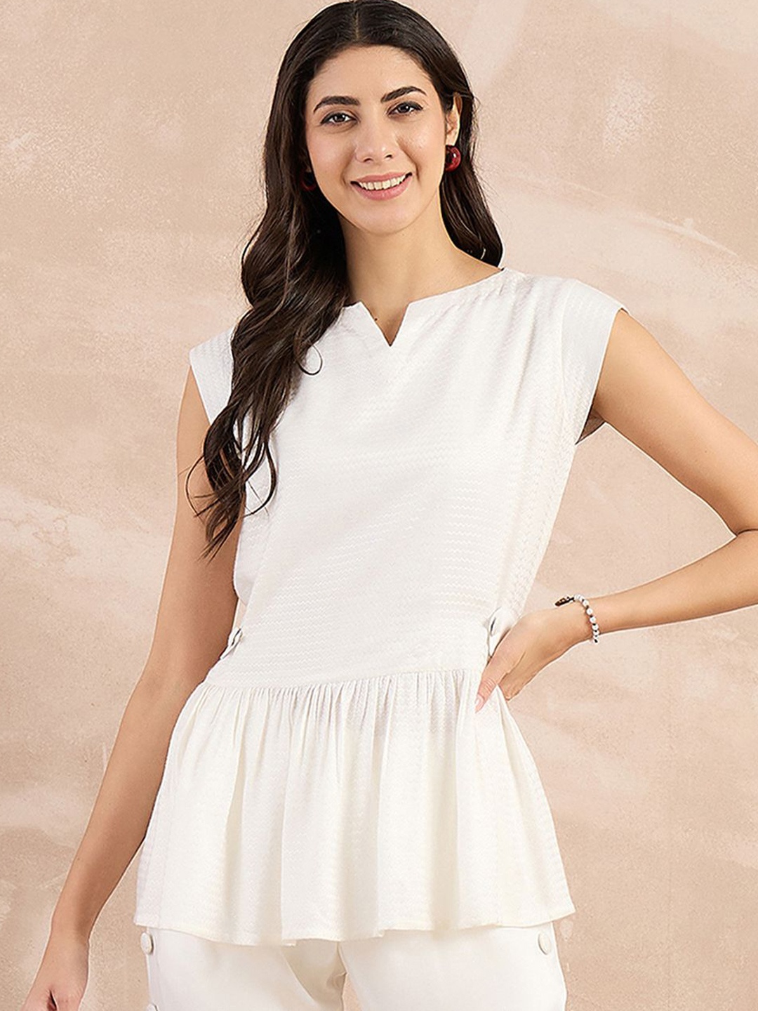

First Resort by Ramola Bachchan Monochrome Organic Cotton Top, Off white
