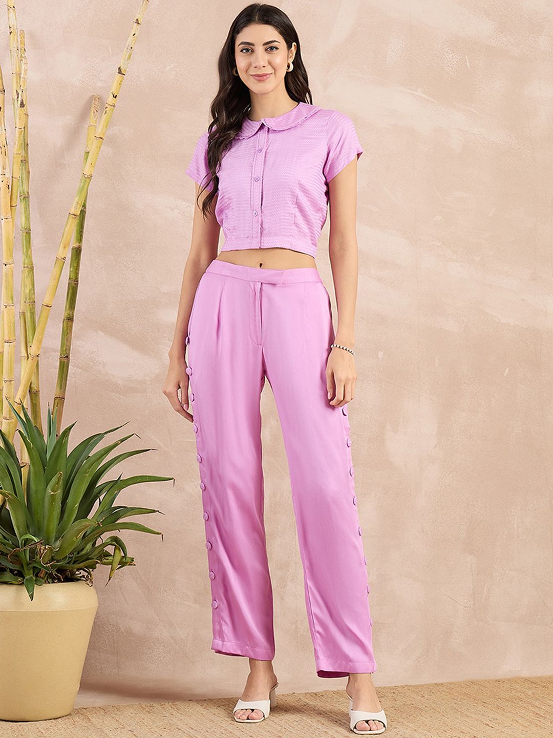 First Resort by Ramola Bachchan Women Smart Straight Fit Trousers, Pink