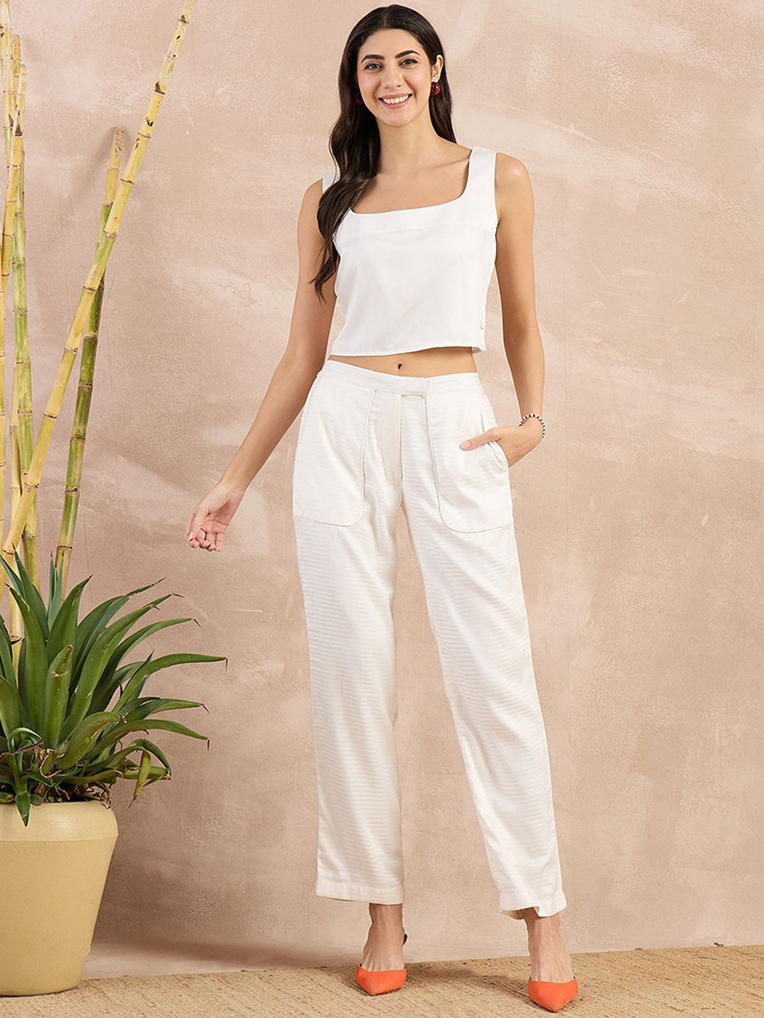 

First Resort by Ramola Bachchan Women Smart Straight Fit Trousers, White