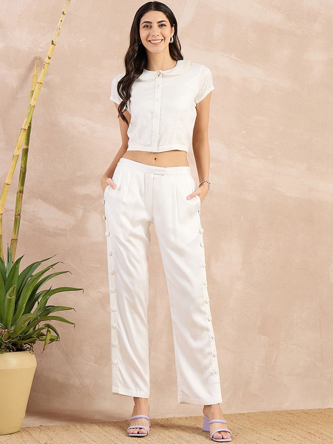 

First Resort by Ramola Bachchan Women Smart Straight Fit Trousers, White