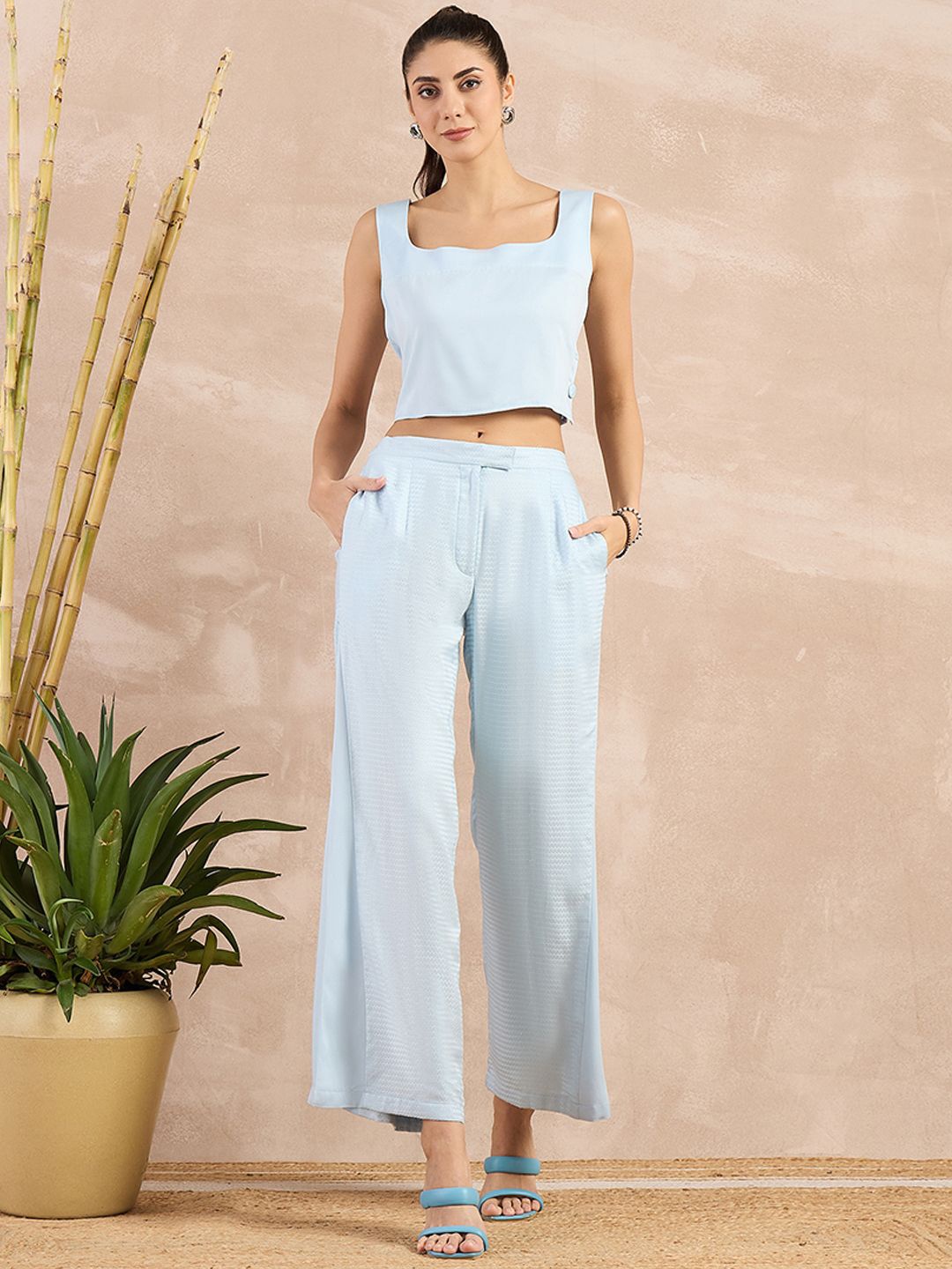 

First Resort by Ramola Bachchan Women Smart Flared Trousers, Blue