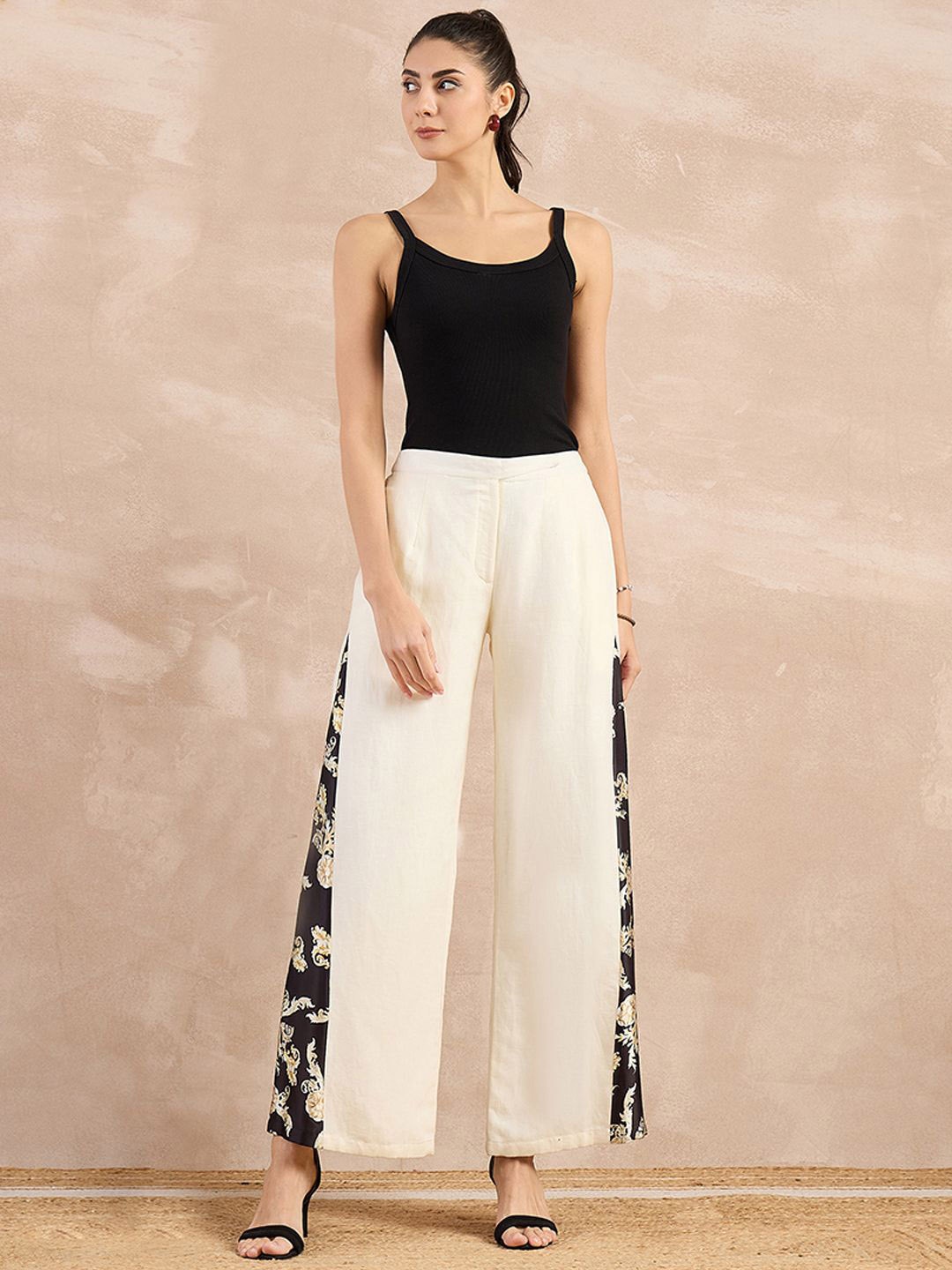 First Resort by Ramola Bachchan Women Smart Flared Trousers, White