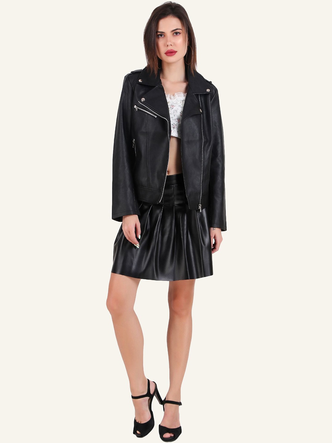 

Leather Retail A-Line Above Knee Skirt, Black
