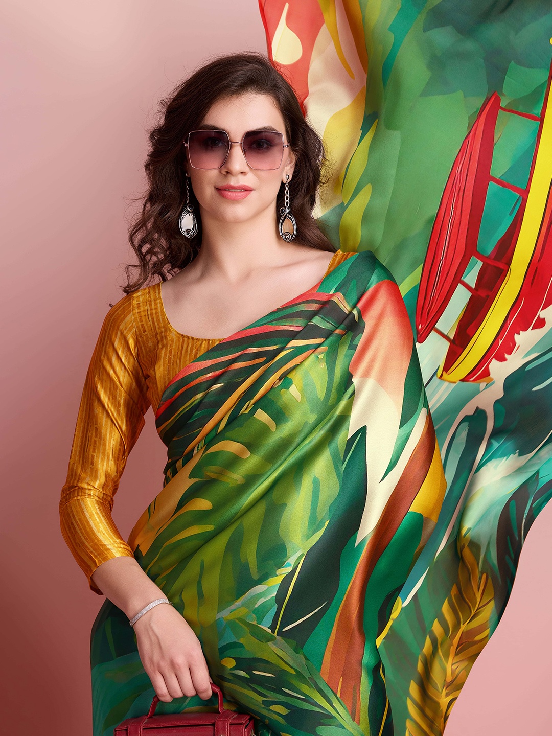 

RACHNA Satin Ready to Wear Saree, Green