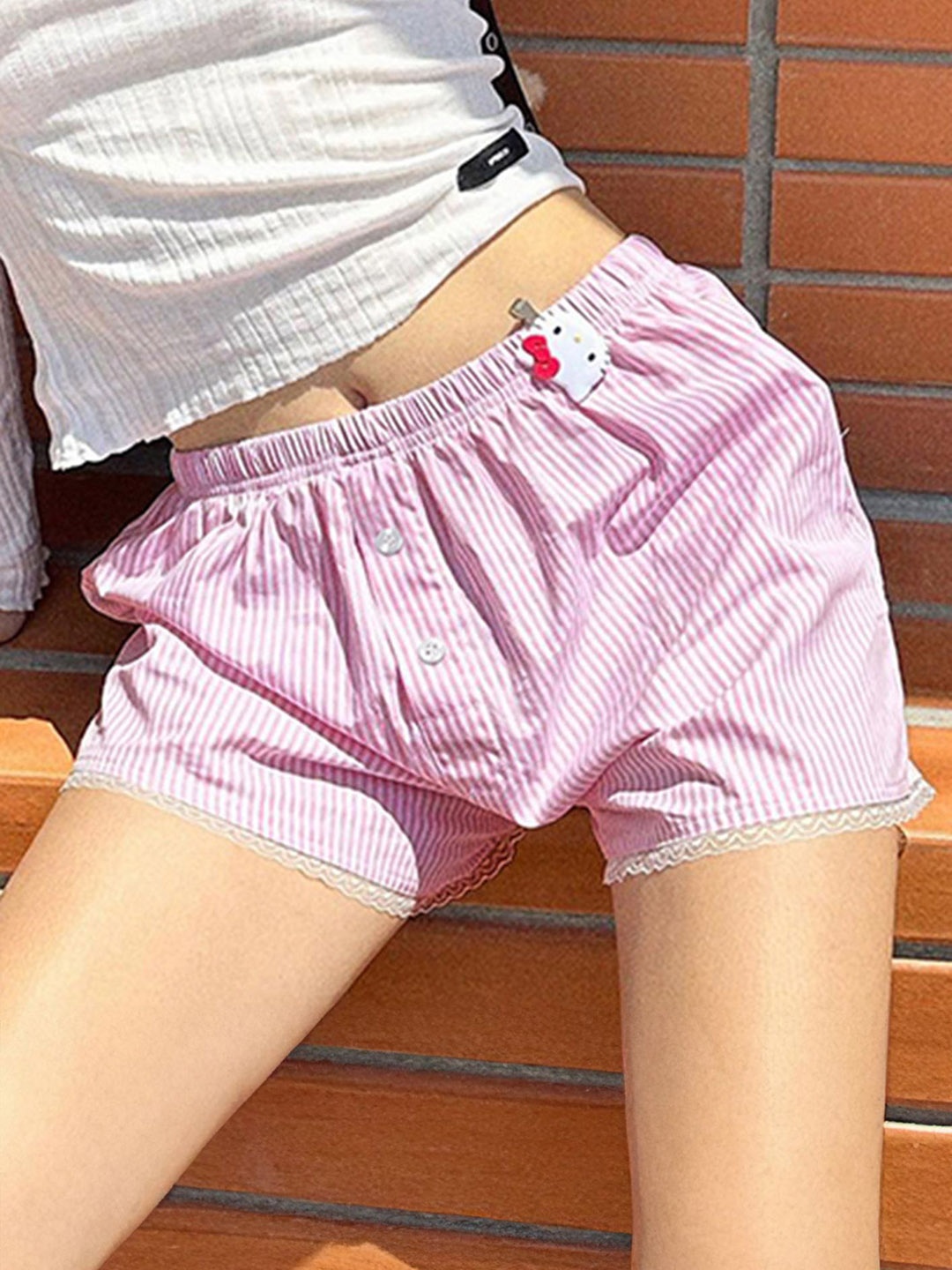 

LULU & SKY Pink Women Striped Shorts