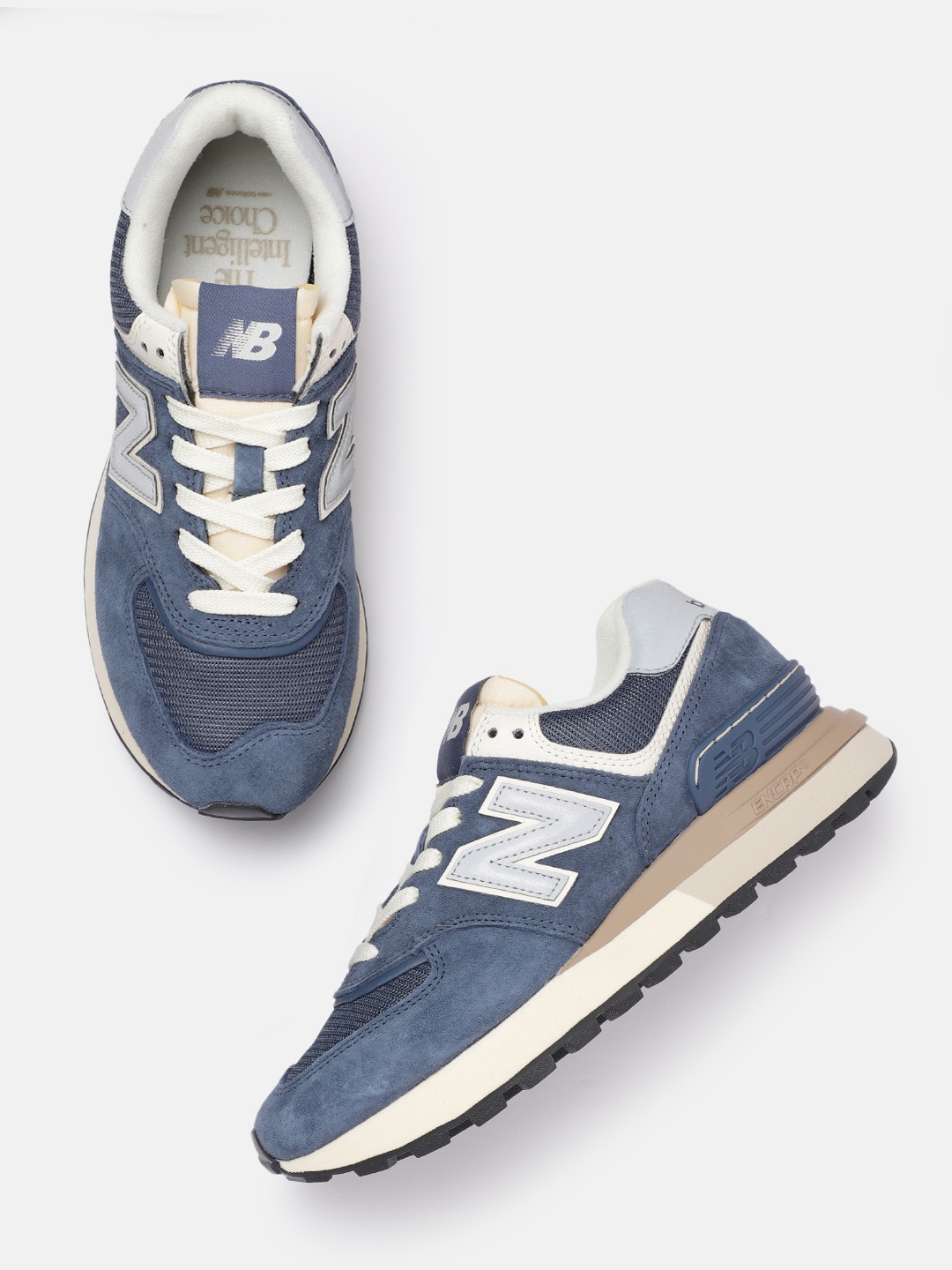 

New Balance Mens 574LG Suede Sneakers, Blue