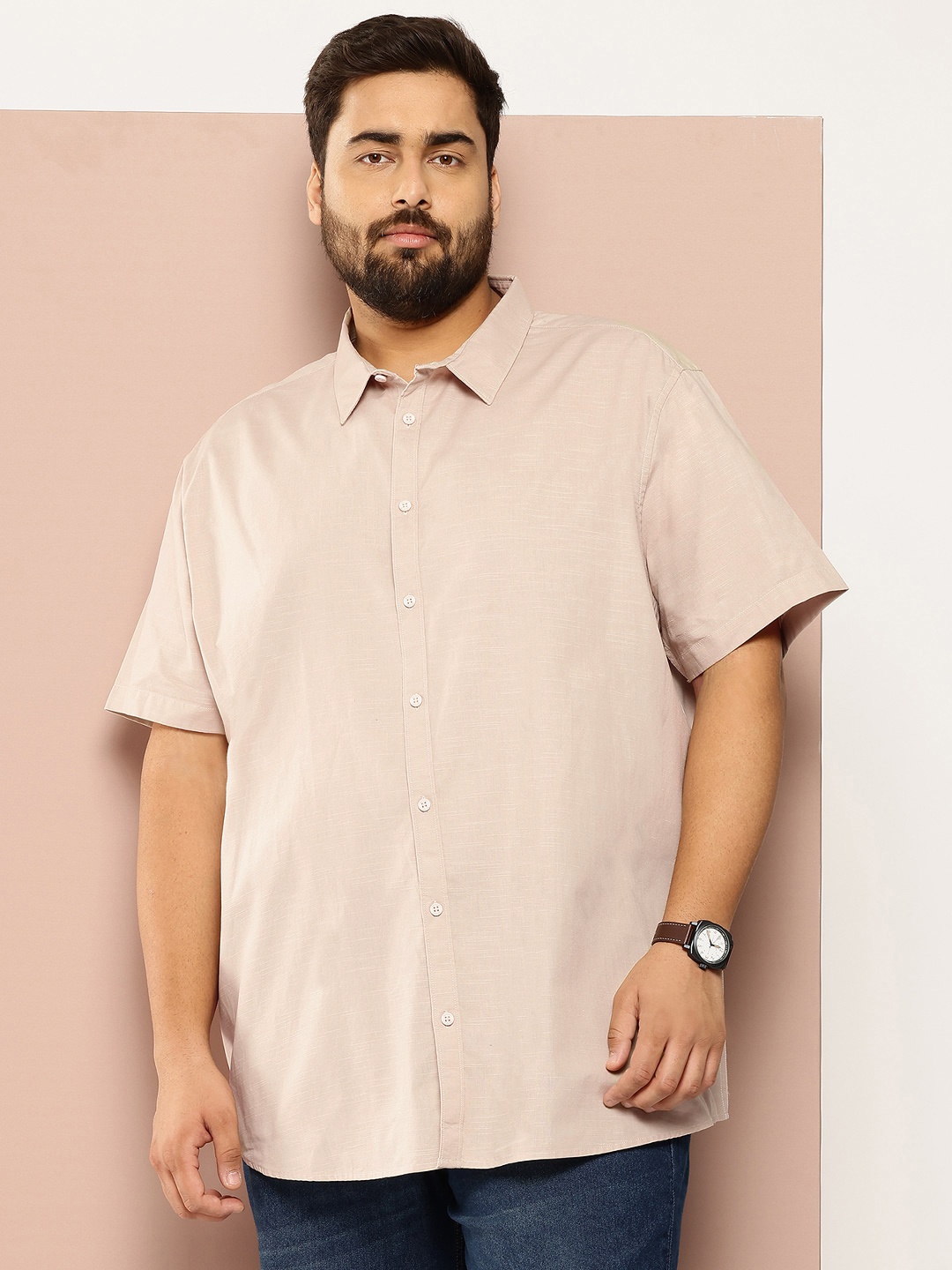 

Sztori Men Plus Size Classic Casual Shirt, Beige