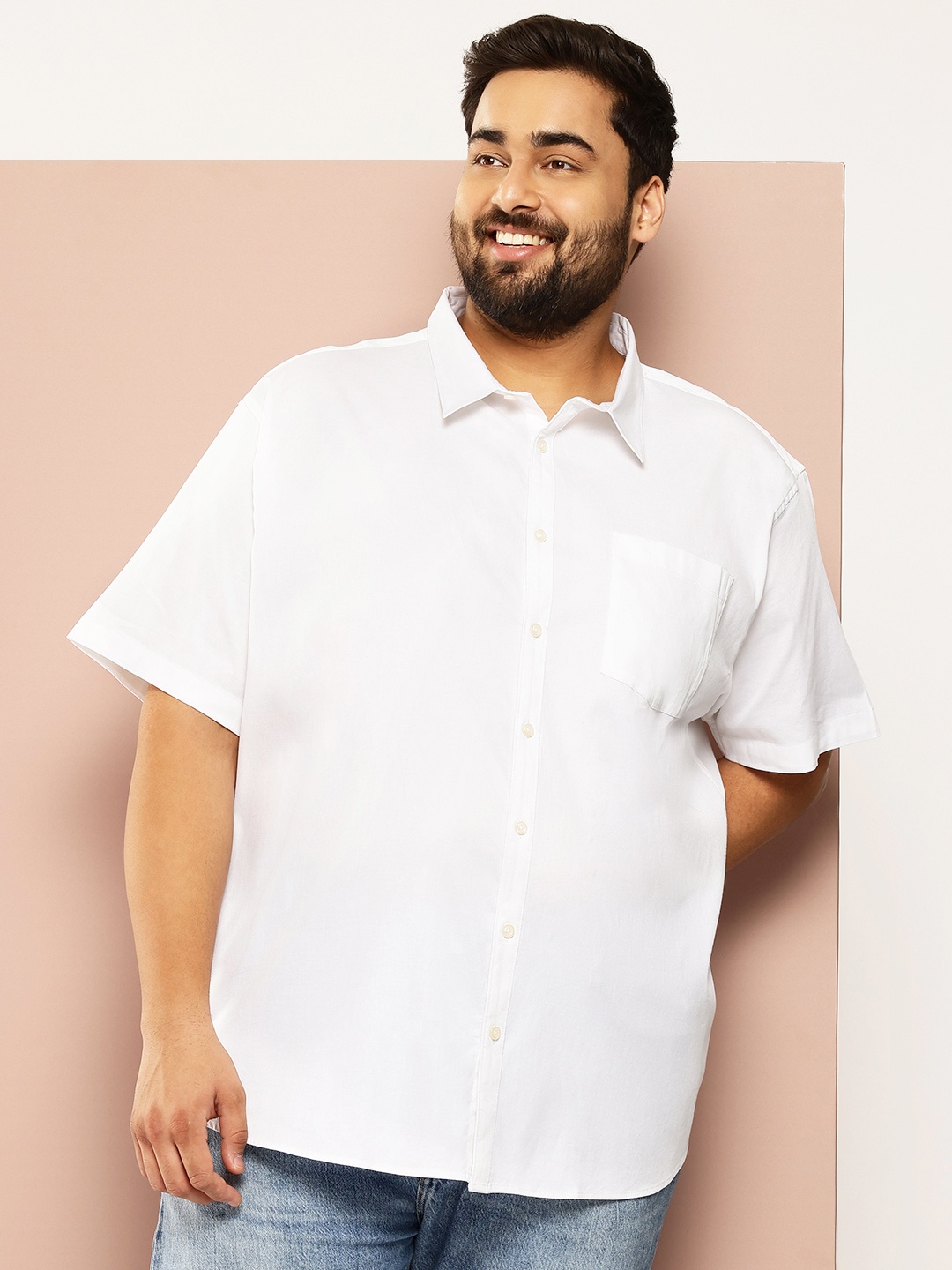 

Sztori Men Plus Size Classic Casual Shirt, White
