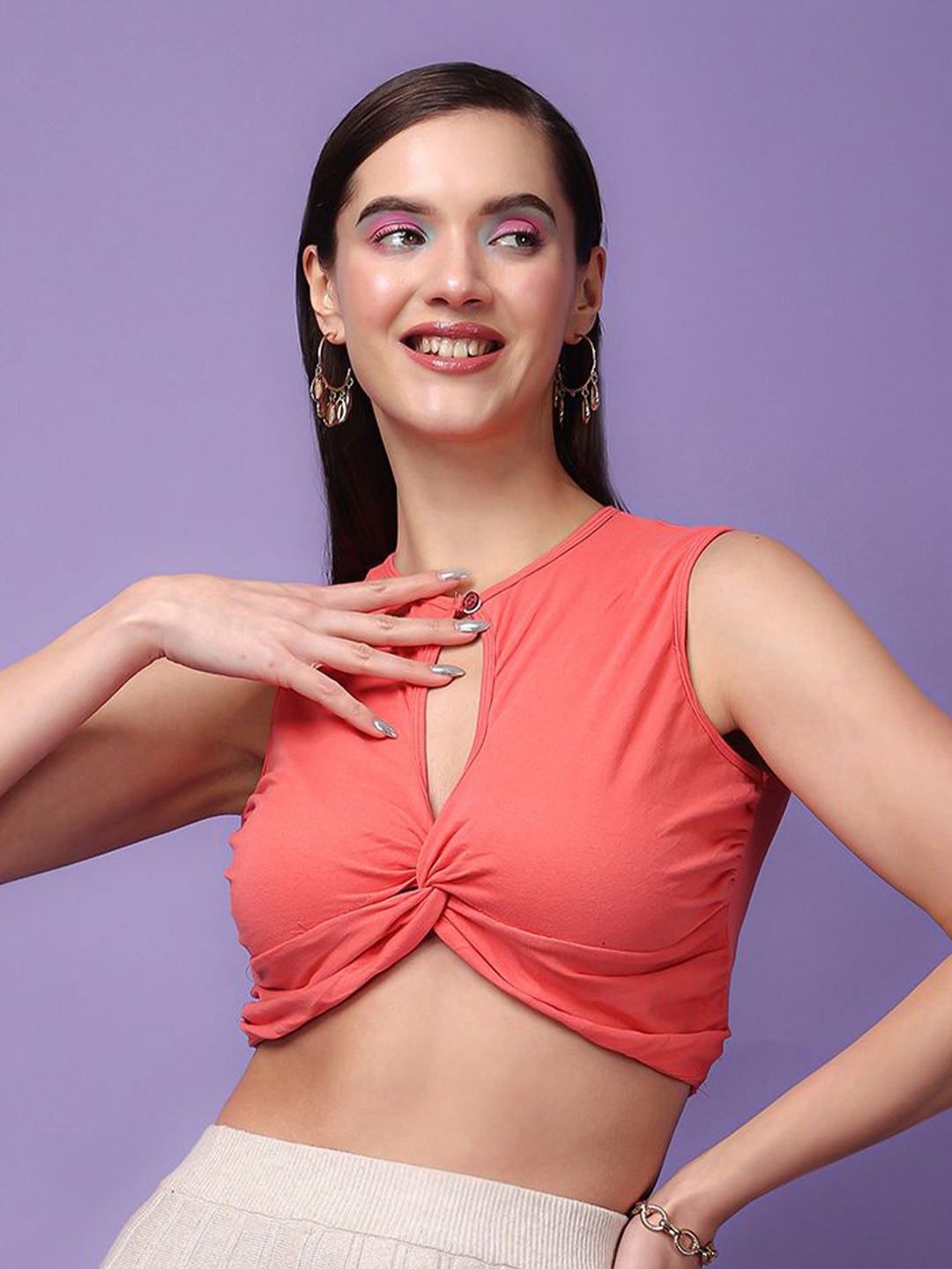 

BAESD Keyhole Neck Crop Top, Coral
