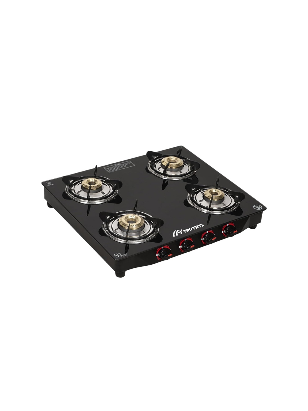 

Trutrtl Shakti Black & Silver Toned 4 Burners Glass Manual LPG Gas Stove