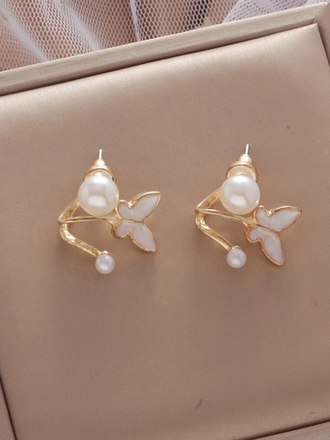 

Softwrap Gold-Plated Beaded Butterfly Shaped Studs Earrings