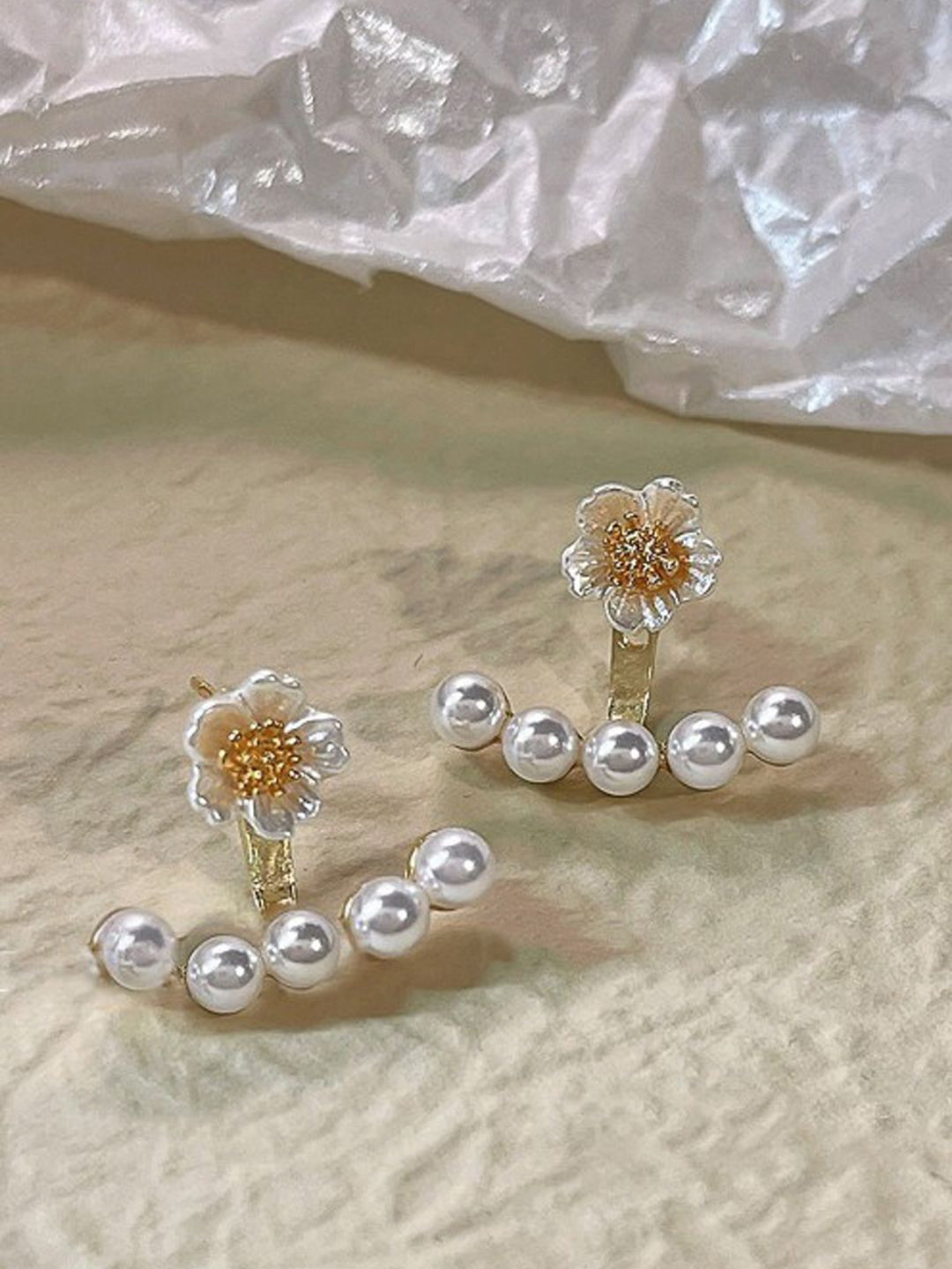 

Softwrap Gold Plated Artificial Beads Stainless Steel Floral Stud Earrings
