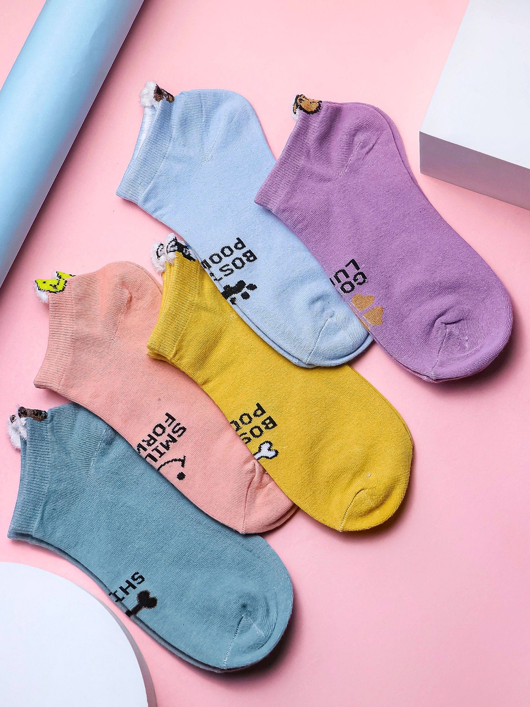 

Brauch Women Pack Of 5 Ankle Length Socks, Blue