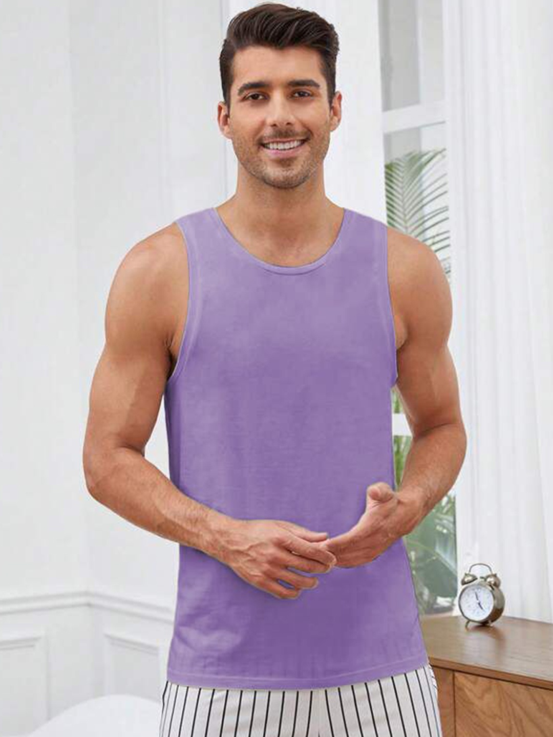 

TABADTOD Round Neck Sleeveless Innerwear Vest Stylish-Men,s-Vest-Solid-Lavender-S