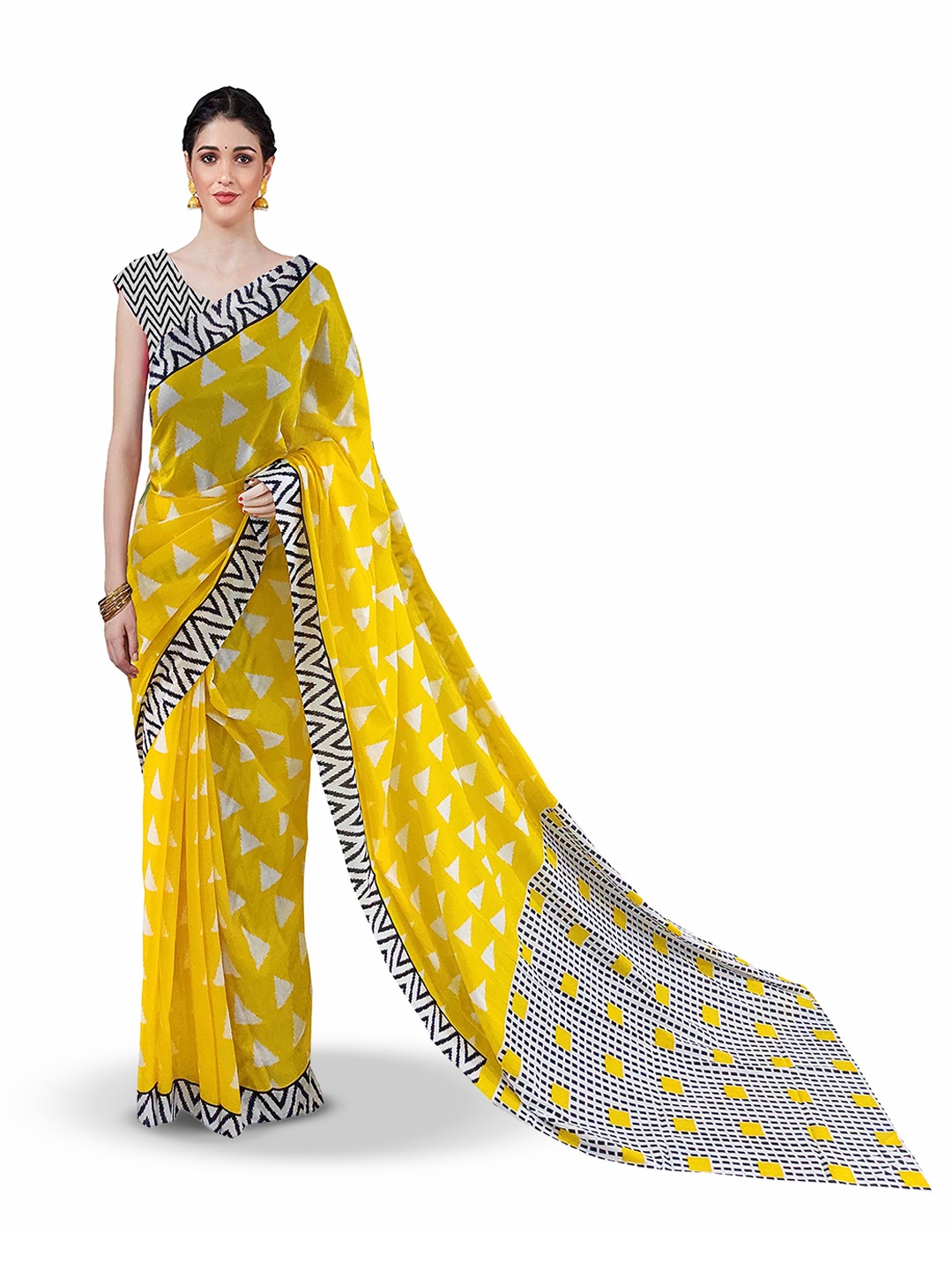 

JAIPURI PRINT Pure Cotton Block Print Saree, Yellow