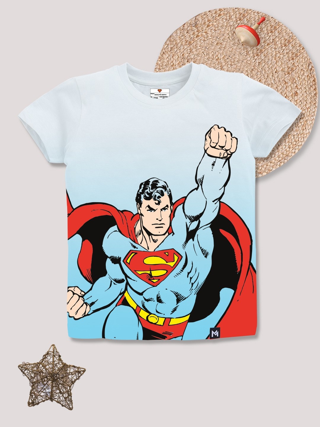 

YK X Minute Mirth Boys Ombre Effect Superman Printed Pure Cotton T-shirt, Blue