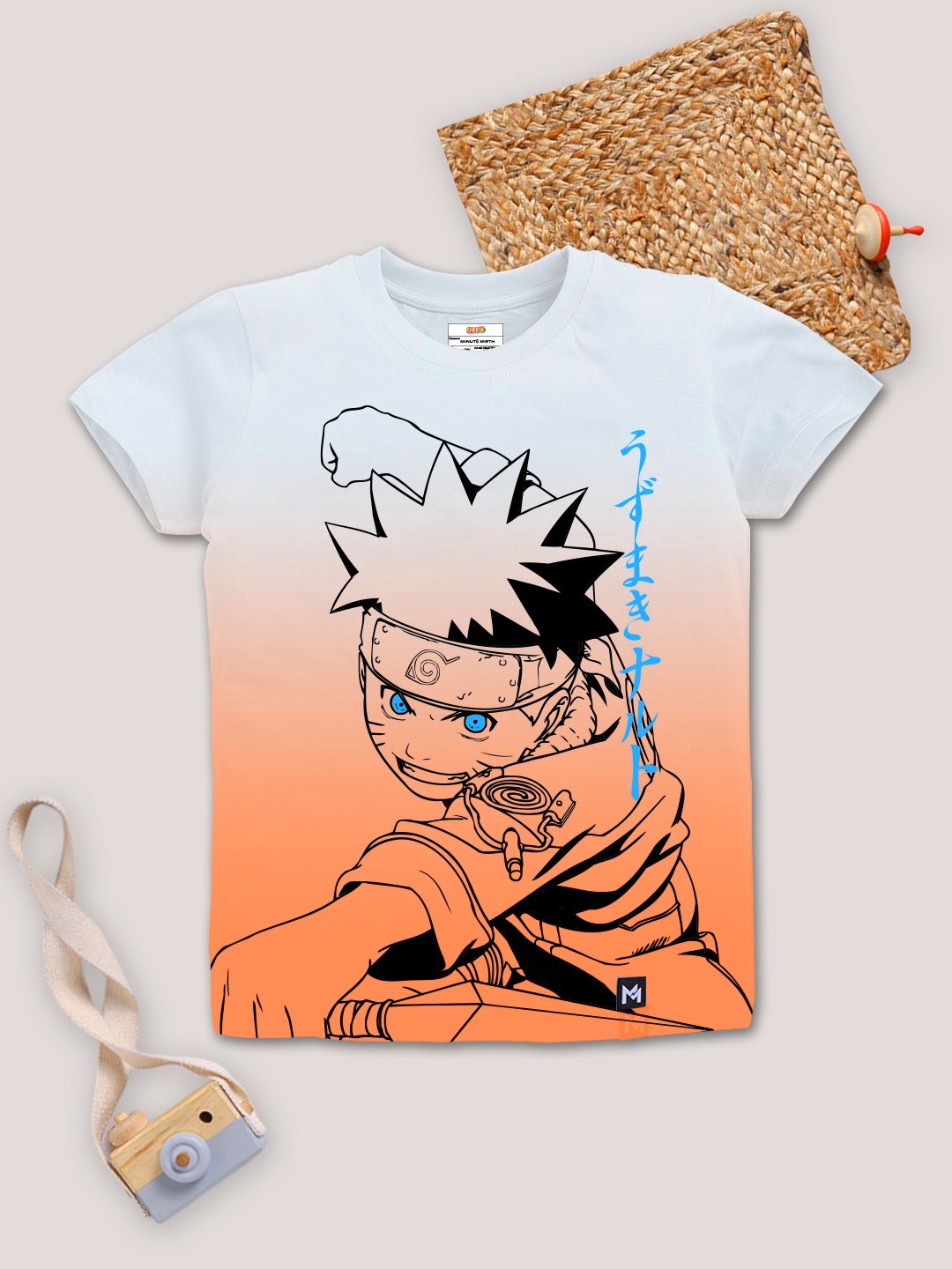 

YK X Minute Mirth Boys Ombre Effect Naruto Printed Pure Cotton T-shirt, Orange