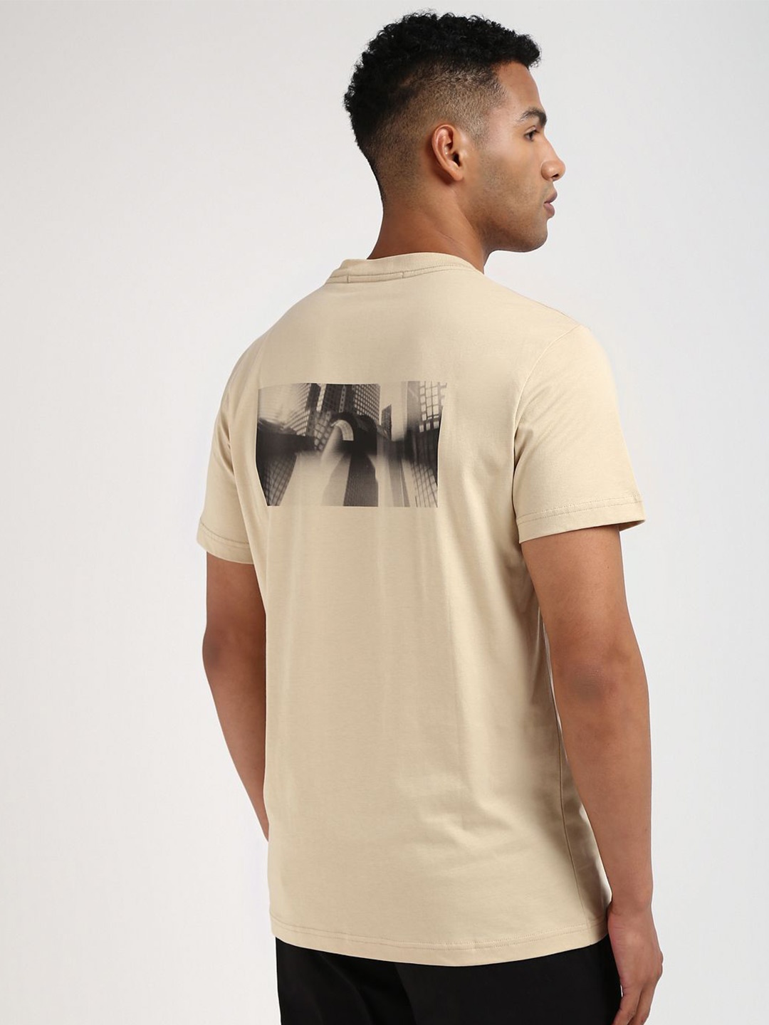 

Calvin Klein Jeans Men Graphic Printed Round Neck Cotton T-shirt, Beige