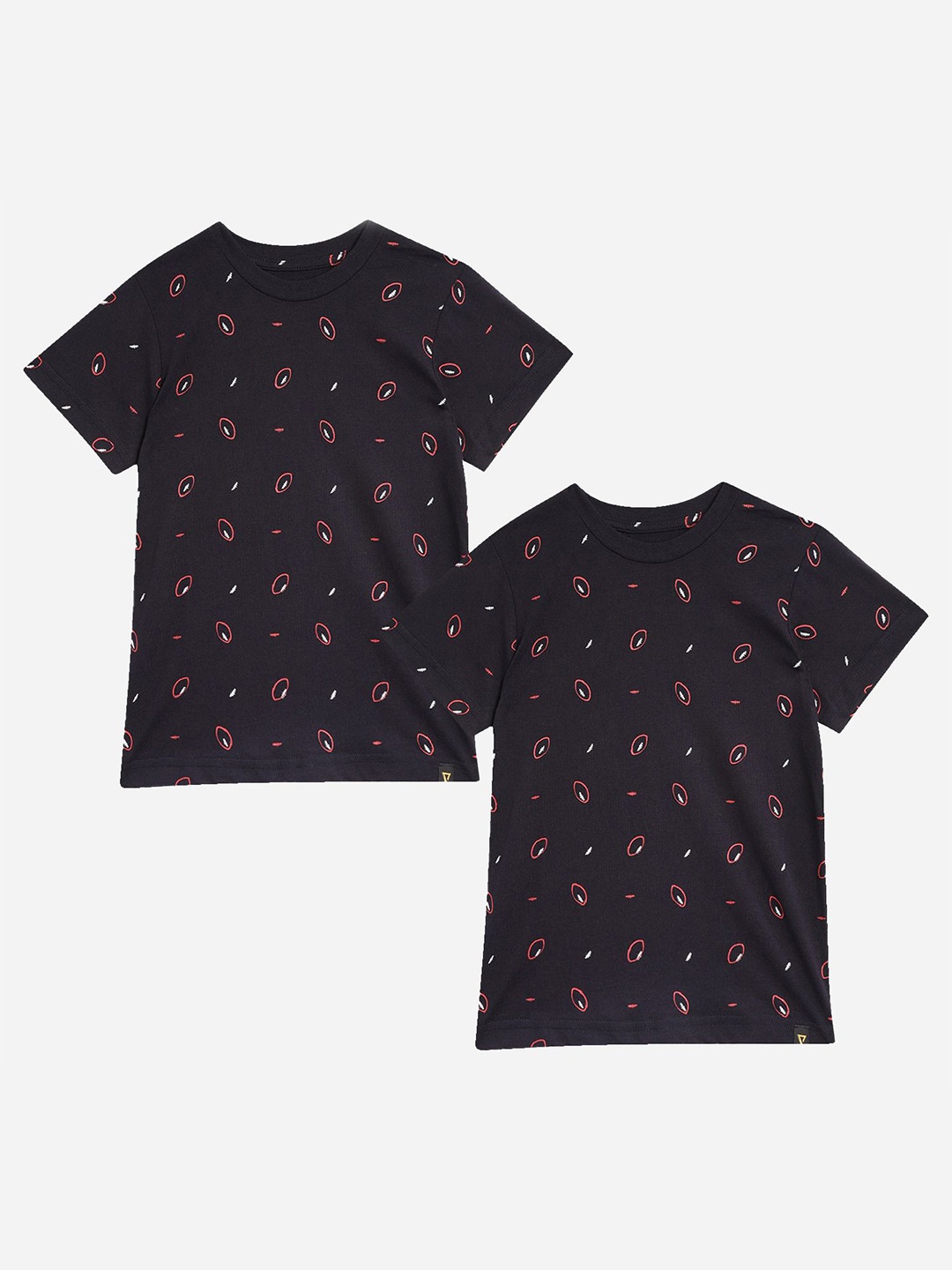 

PROTEENS Girls Pack Of 2 Conversational Printed Round Neck T-shirts, Black