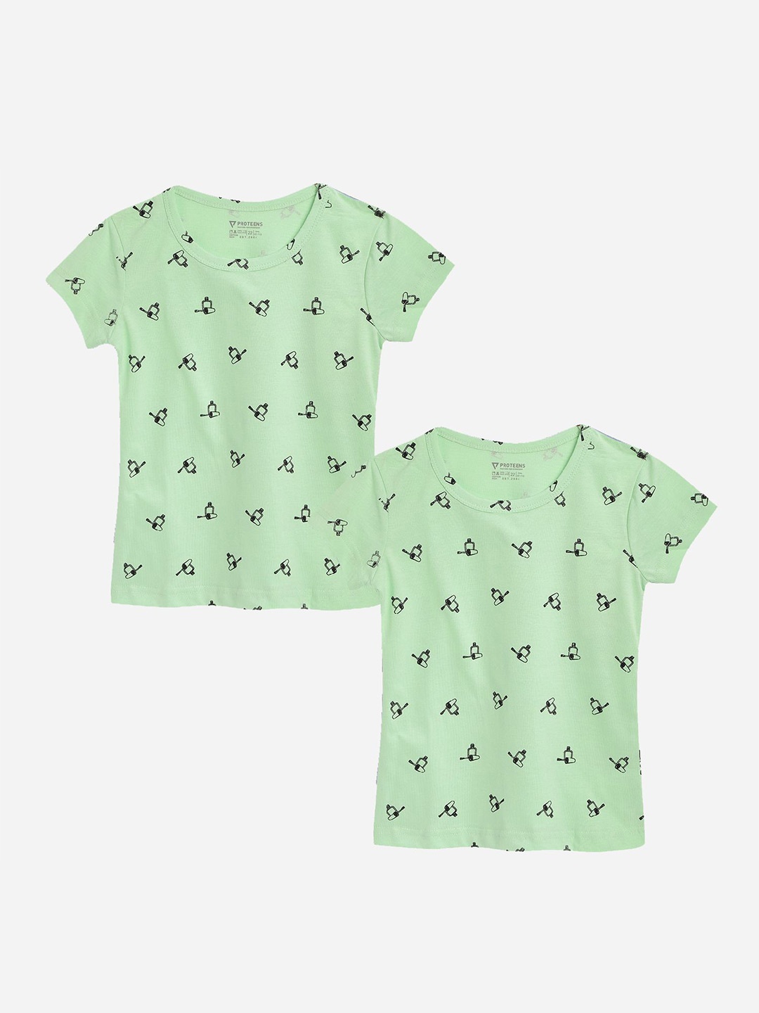 

PROTEENS Girls Pack Of 2 Conversational Printed Round Neck T-shirts, Green