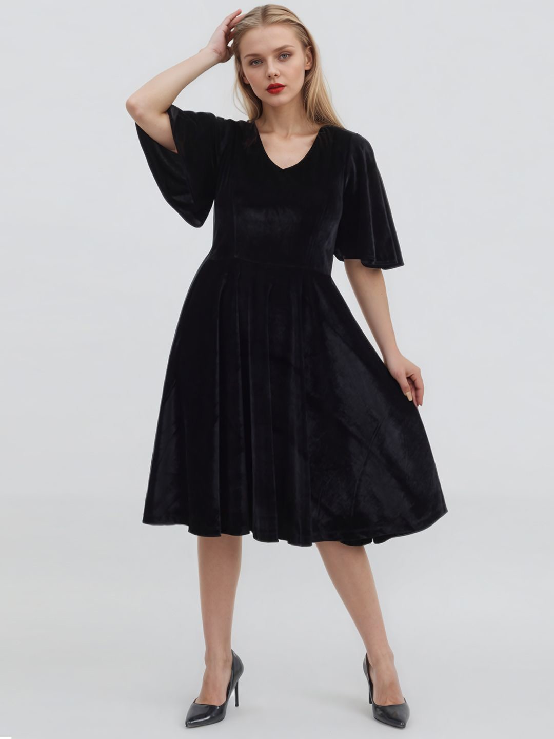 

Bunny Corset Women Flared Sleeve Fit & Flare Dress, Black