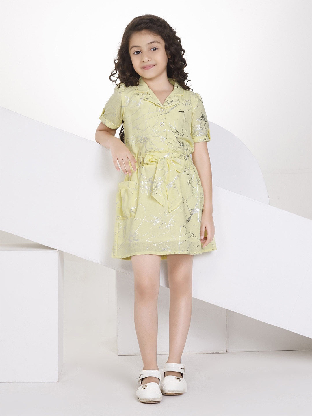 

Peppermint Print Fit & Flare Dress, Yellow