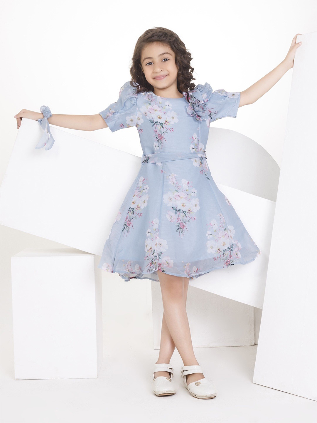 

Peppermint Girls Floral Print Fit & Flare Dress, Blue