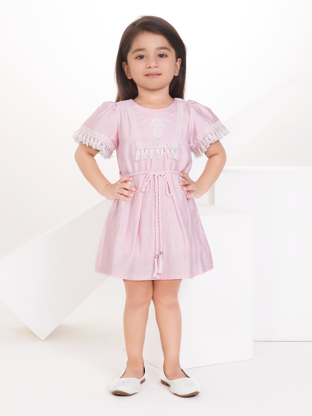 

Peppermint Flared Sleeve Fit & Flare Dress, Pink