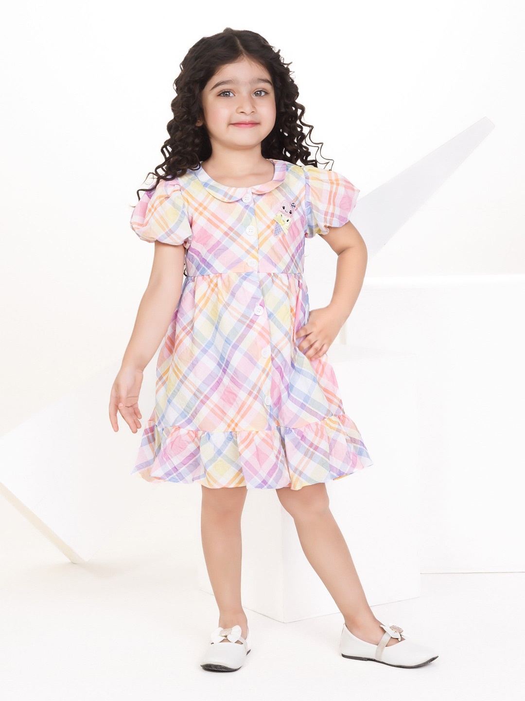 

Peppermint Checked Peter Pan Collar Fit & Flare Dress, Multi