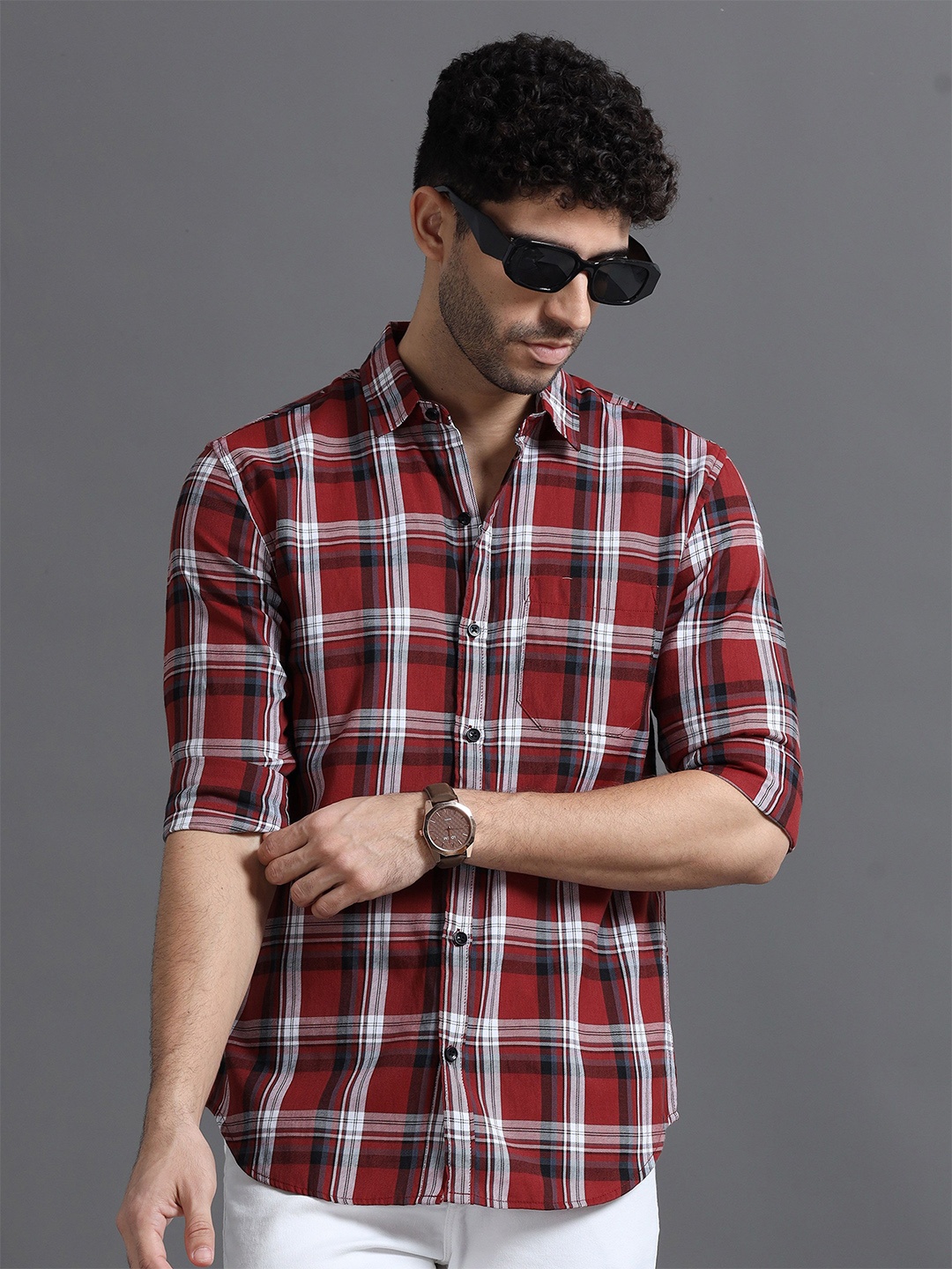 

Rope Men Classic Slim Fit Tartan Checks Opaque Checked Casual Shirt, Maroon