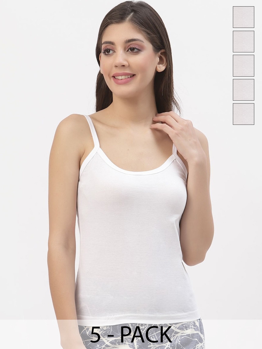

HAP Pack Of 5 Cotton Non-Padded Camisoles, White