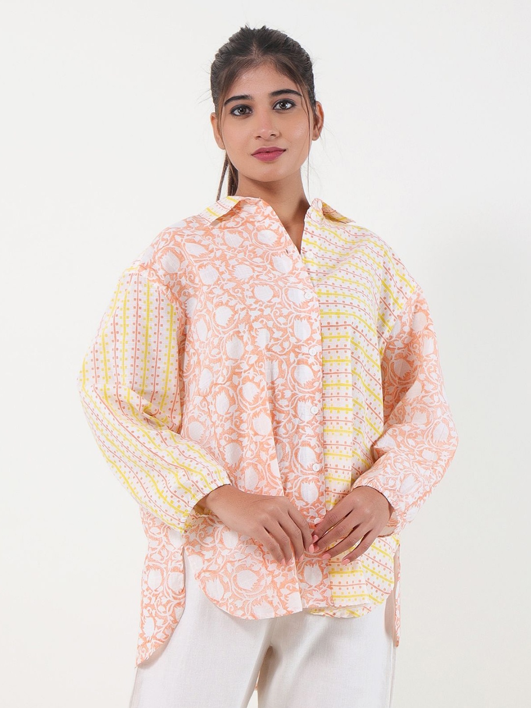 

GAURANCHE Women Comfort Opaque Printed Casual Shirt, Peach