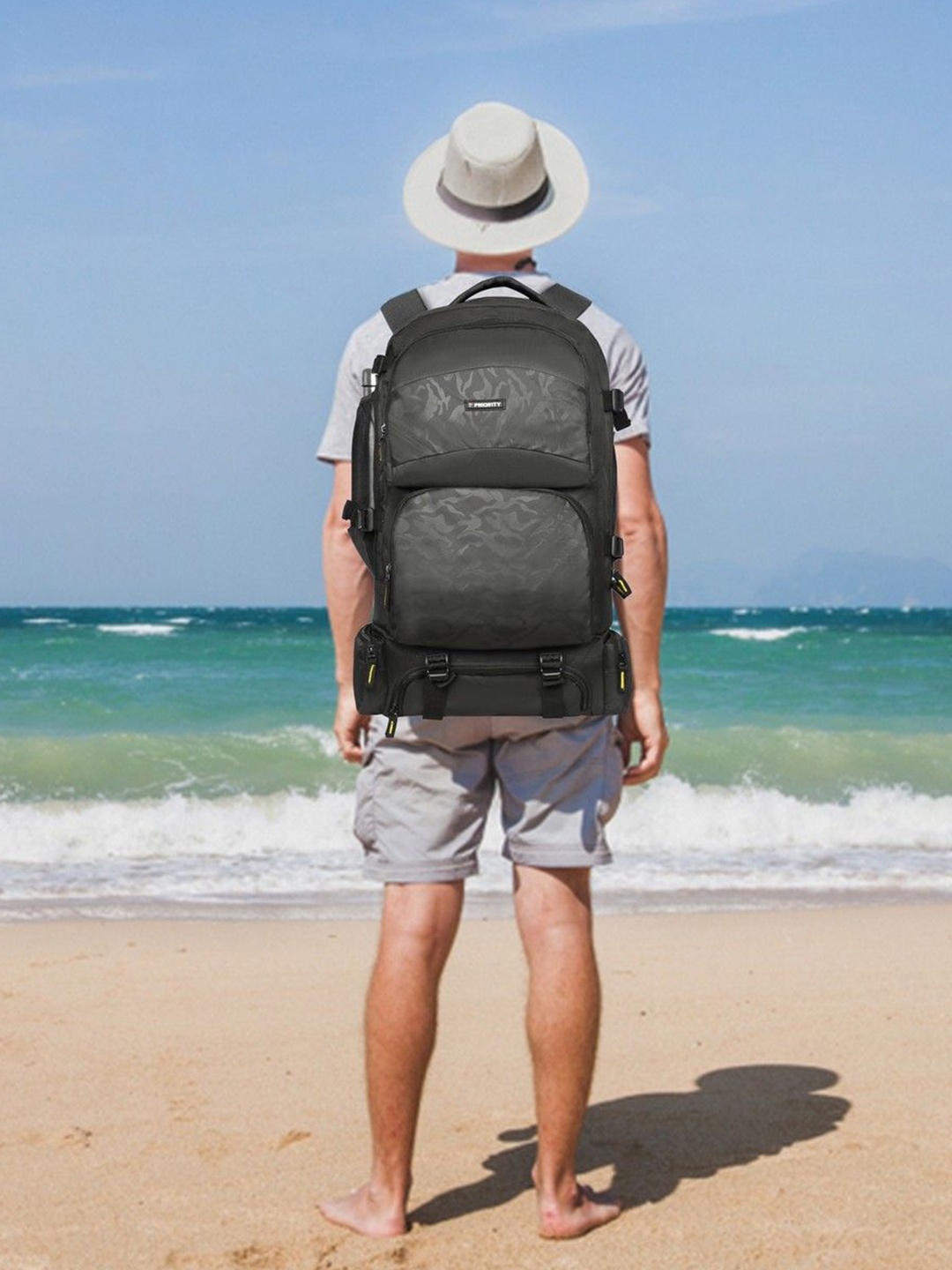 

Priority Unisex Camouflage Backpack with Hip Strap, Black