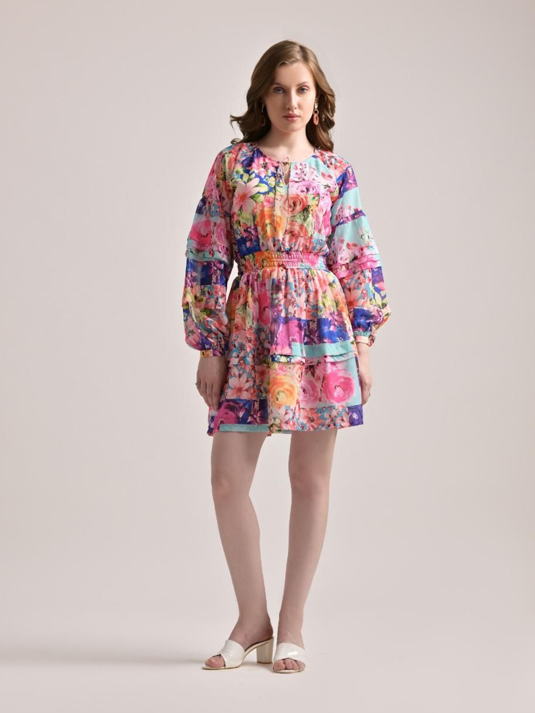 

The Samoa Floral Print Puff Sleeve Fit & Flare Dress, Pink
