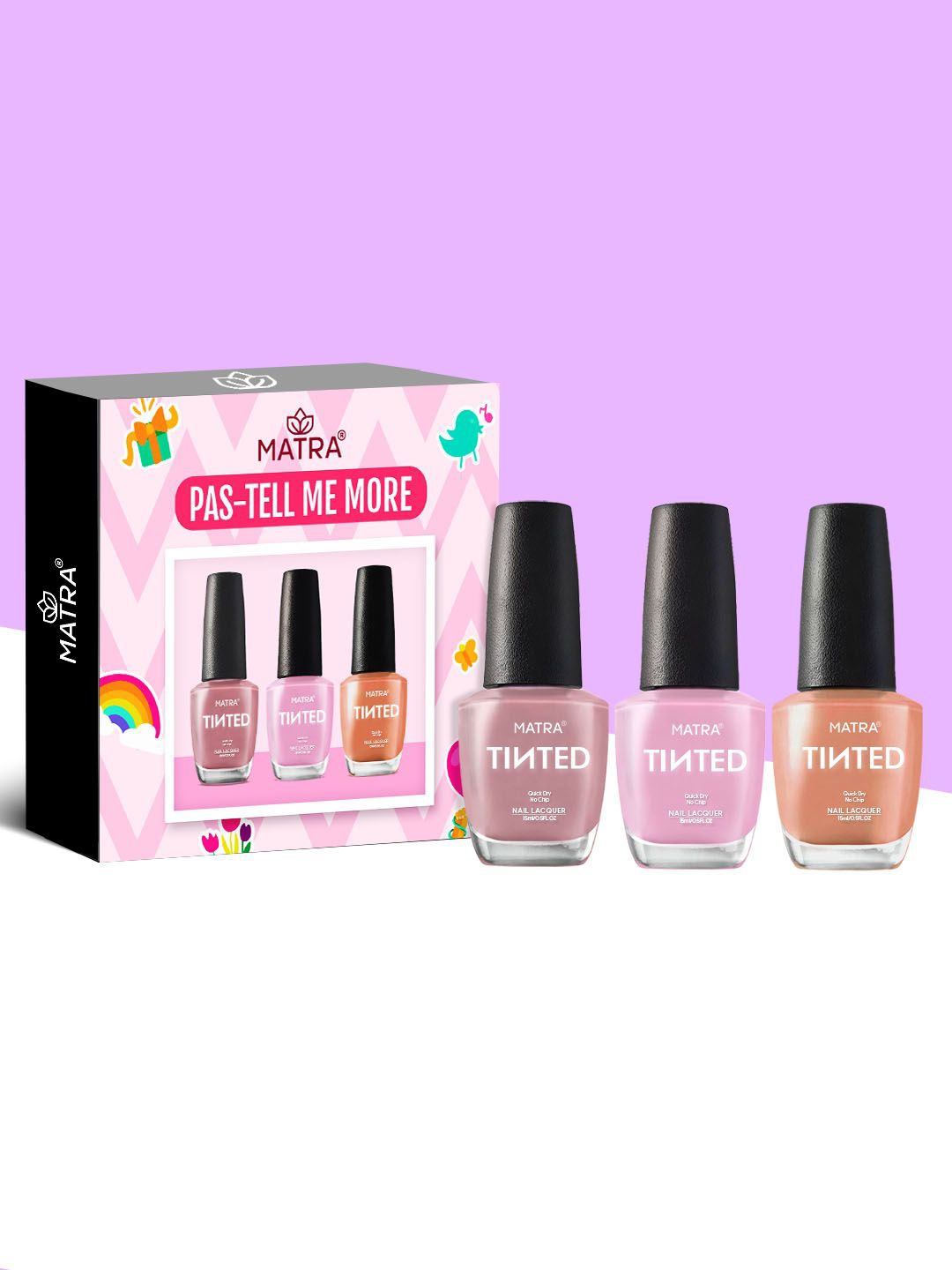 

MATRA Set Of 3 Tinted Quick Dry No Chip Nail Lacquer 15ml Each - Pas-Tell Me More, Nude