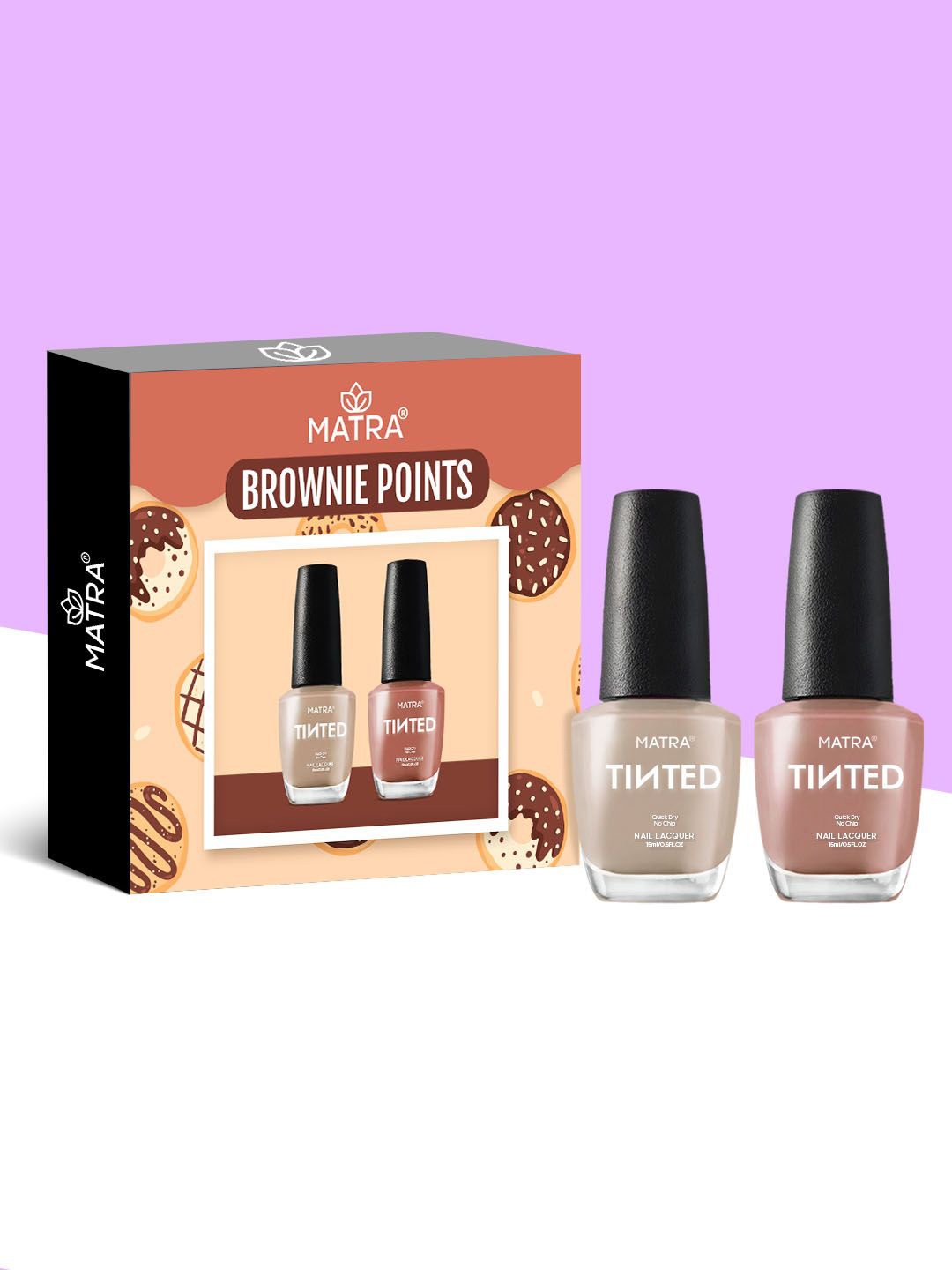 

MATRA Set Of 2 Tinted Quick Dry No Chip Nail Lacquer 15ml Each - Brownie Points, Brown