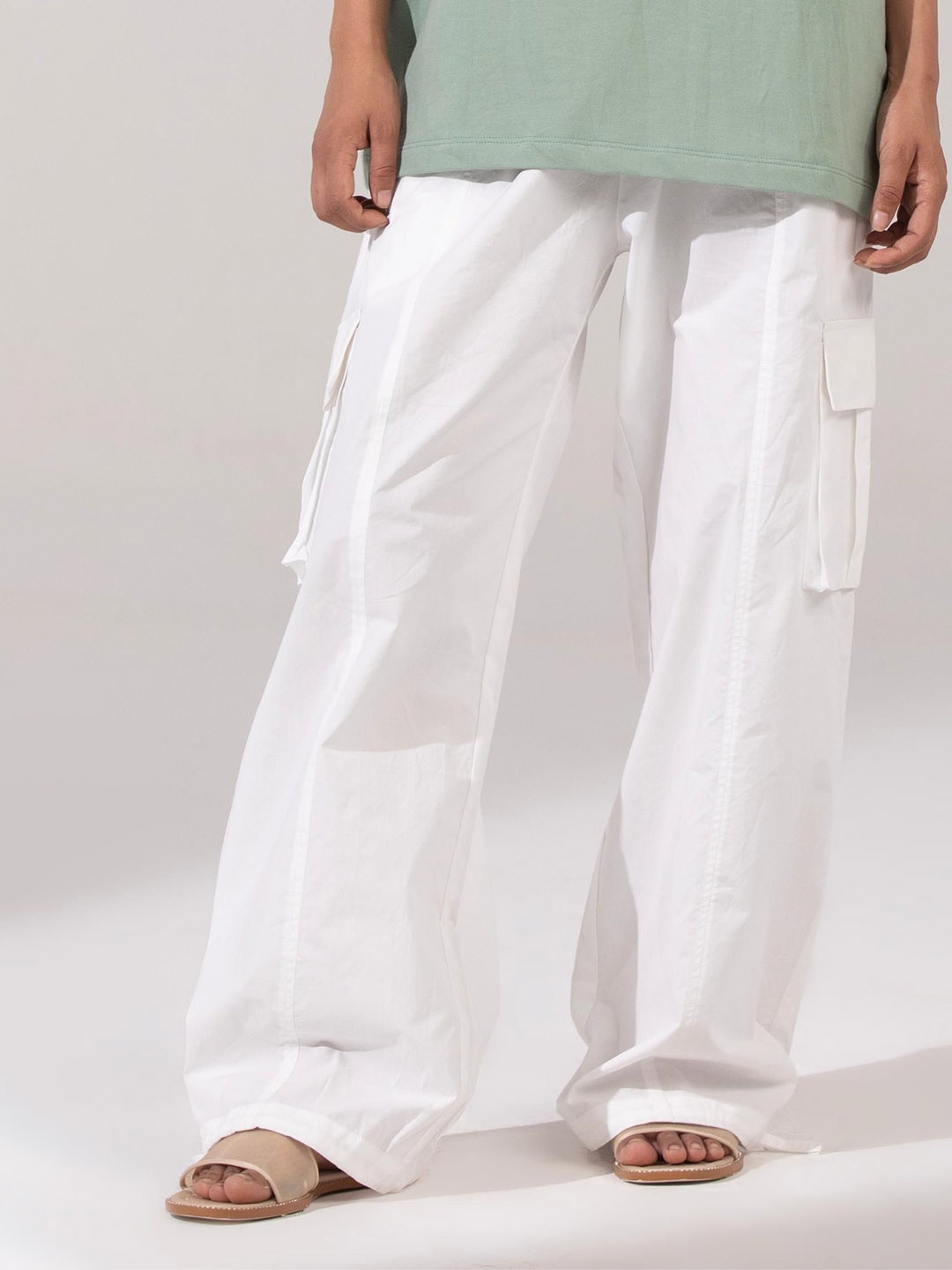 

BOTNIA Women Relaxed Loose Fit Cargos Trousers, White