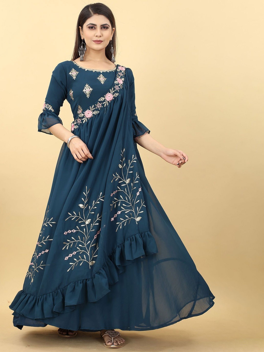 

Fashion Basket Embroidered Gown Maxi Ethnic Dress, Blue
