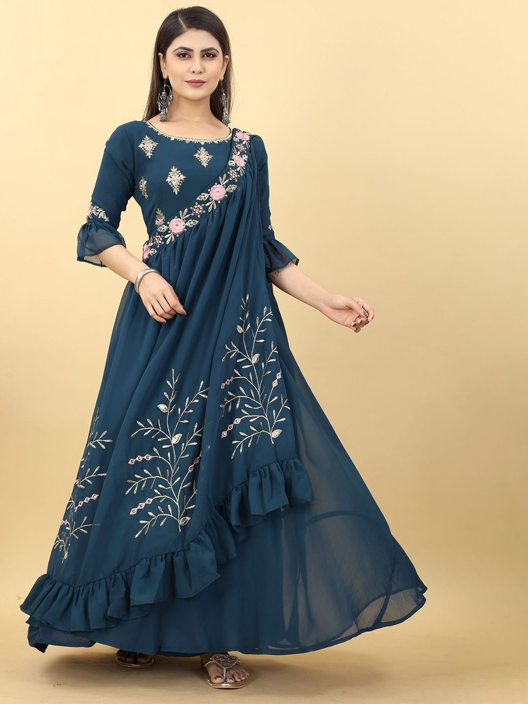 

Fashion Basket Embroidered Gown & Dupatta Ethnic Dress, Blue