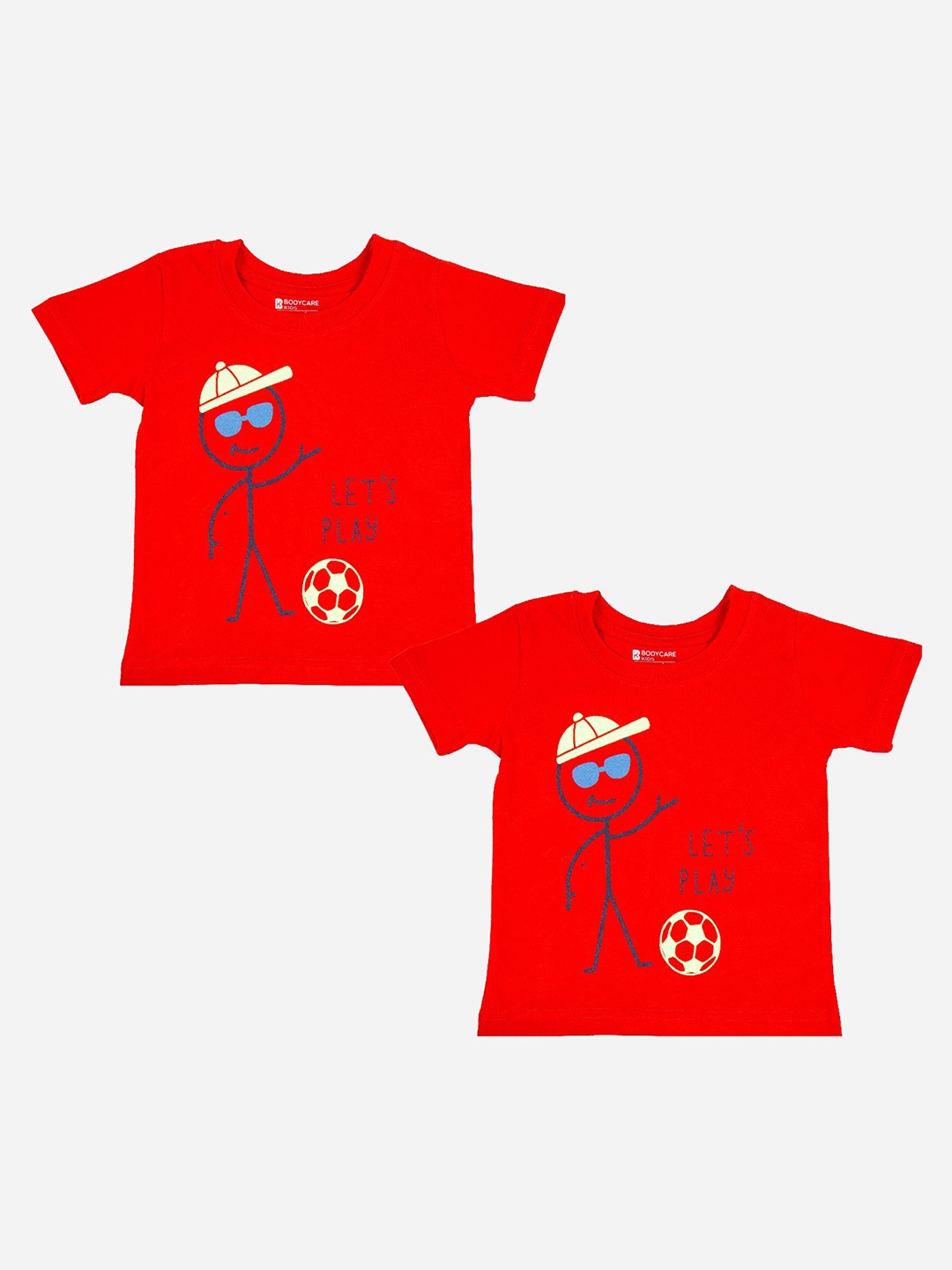 

Bodycare Kids Boys Pack Of 2 Graphic Printed Round Neck T-shirts, Red