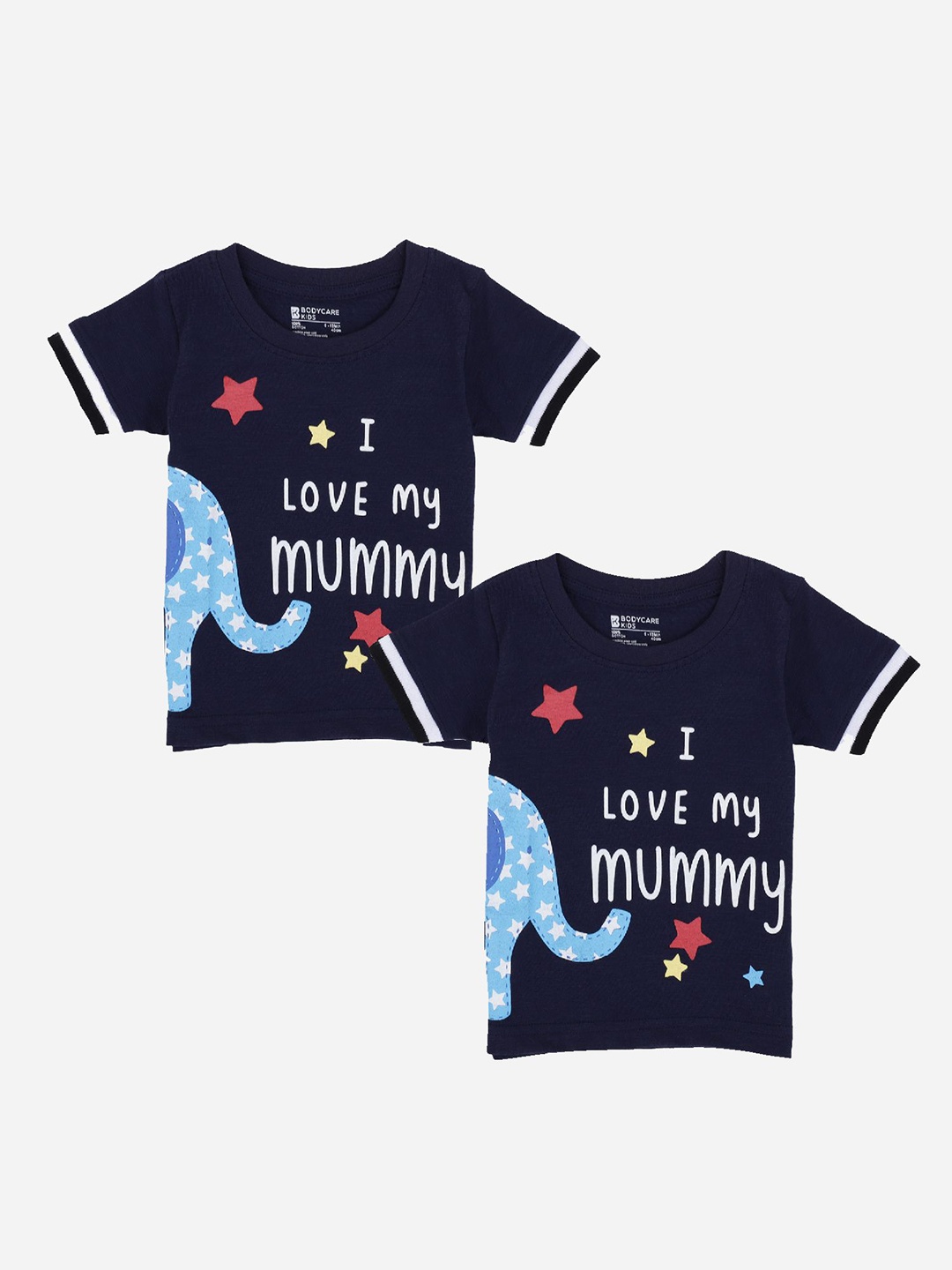 

Bodycare Kids Boys Pack Of 2 Typography Printed Round Neck T-shirts, Navy blue