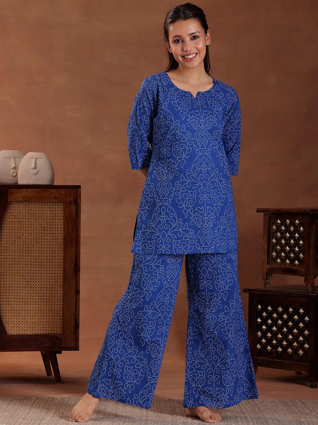 

Libas Round Neck Pure Cotton Printed Night suit, Blue