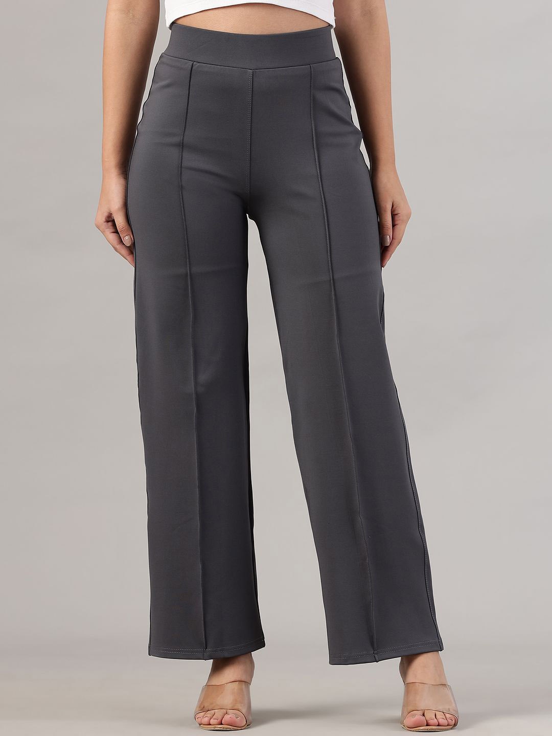 

BAESD Women Straight Fit High-Rise Easy Wash Trousers, Grey