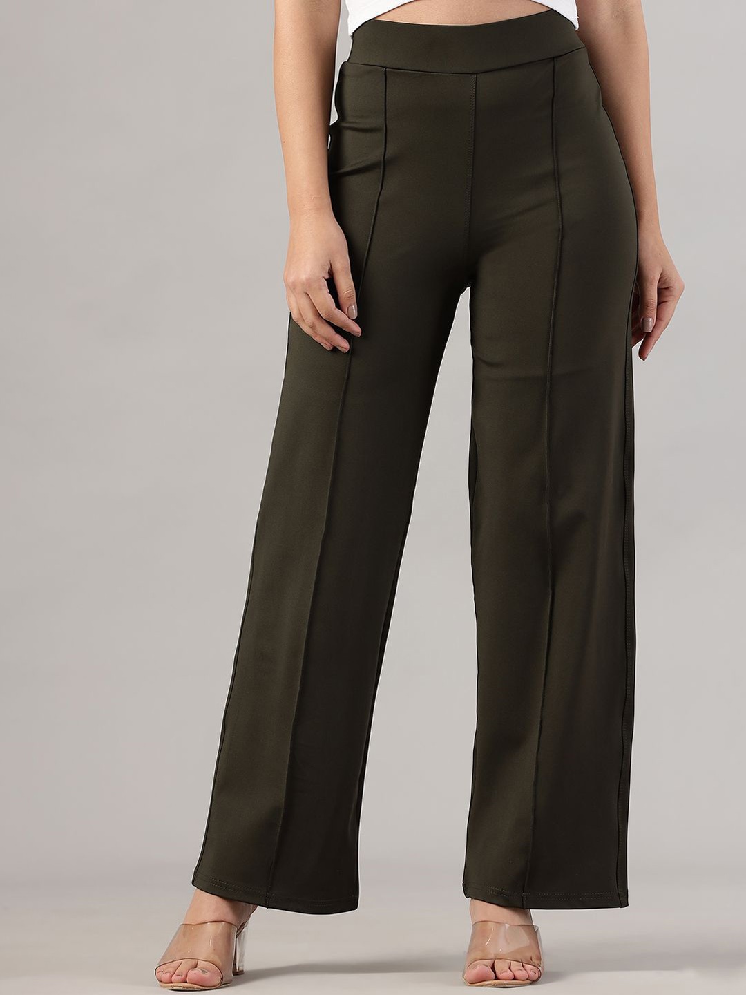 

BAESD Women Straight Fit High-Rise Easy Wash Trousers, Black