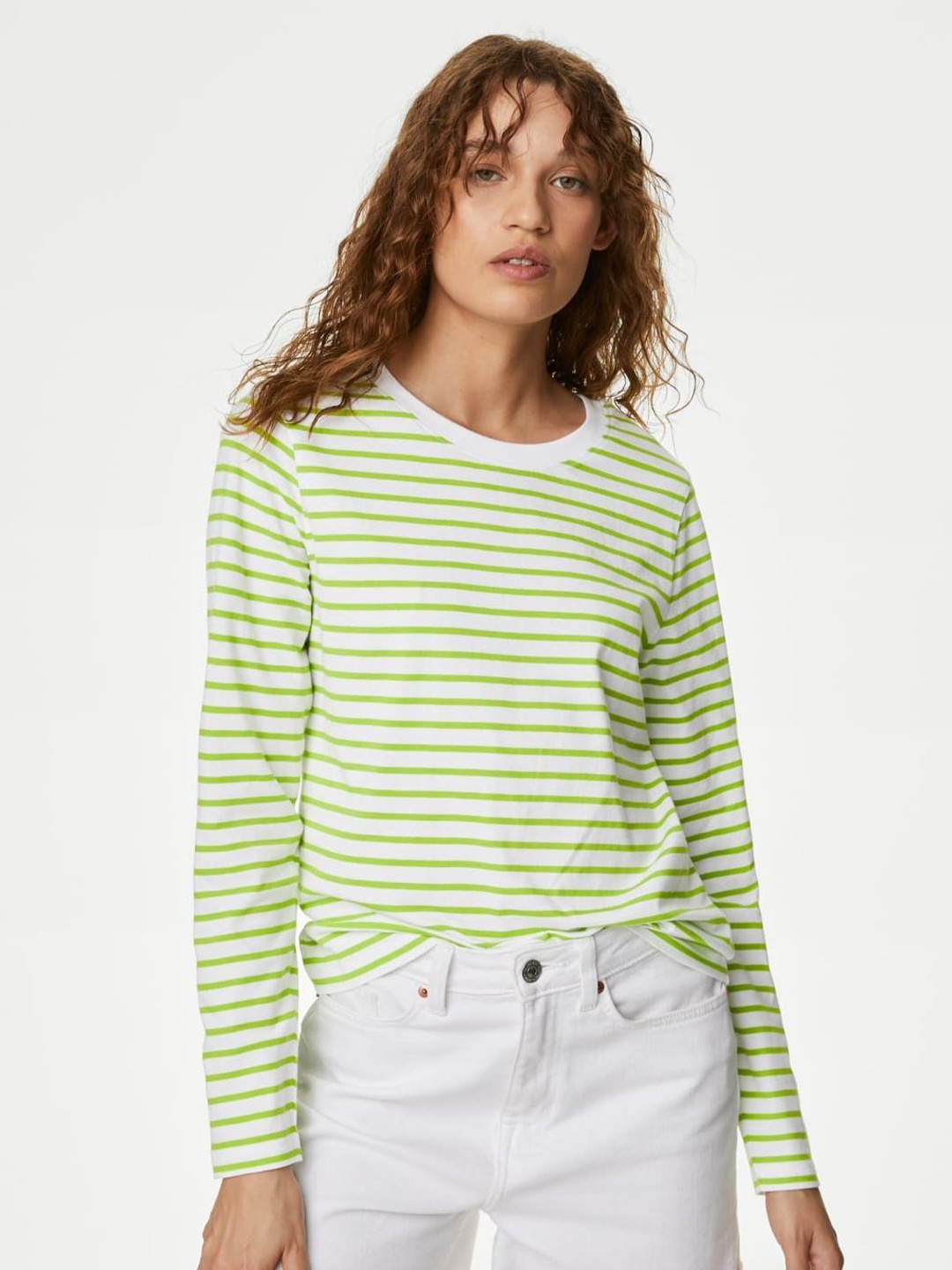 

Marks & Spencer Women Striped Henley T-shirt, Green
